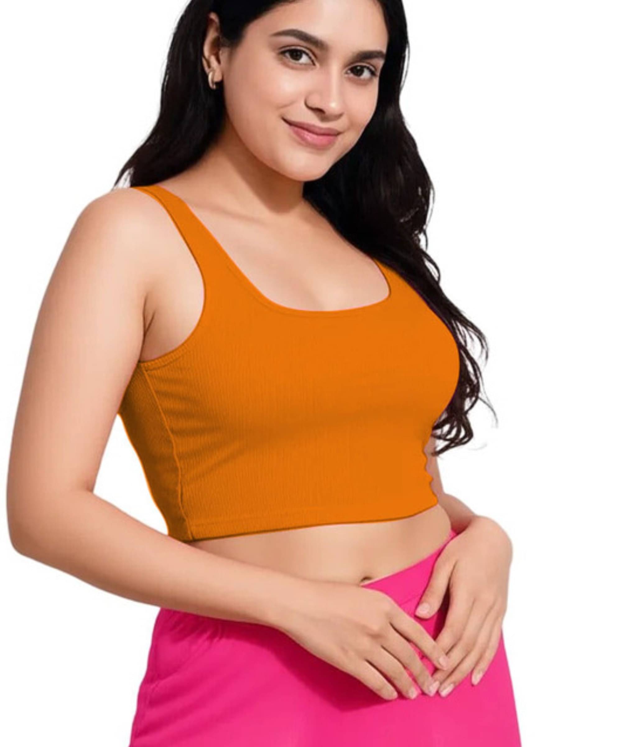 THE BLAZZE Orange Readymade without Pad Cotton Blend Women's Blouse ( Pack of 1 )     			THE BLAZZE Orange Readymade without Pad Cotton Blend Women's Blouse ( Pack of 1 )