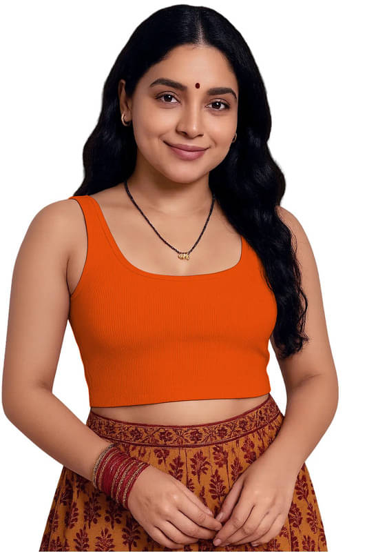     			THE BLAZZE Orange Readymade without Pad Cotton Blend Women's Blouse ( Pack of 1 )