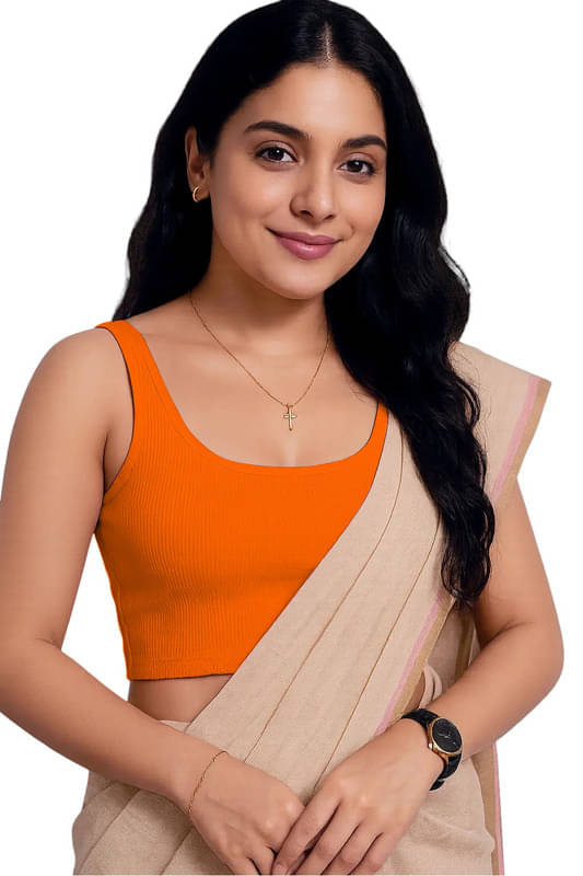     			THE BLAZZE Orange Readymade without Pad Cotton Blend Women's Blouse ( Pack of 1 )
