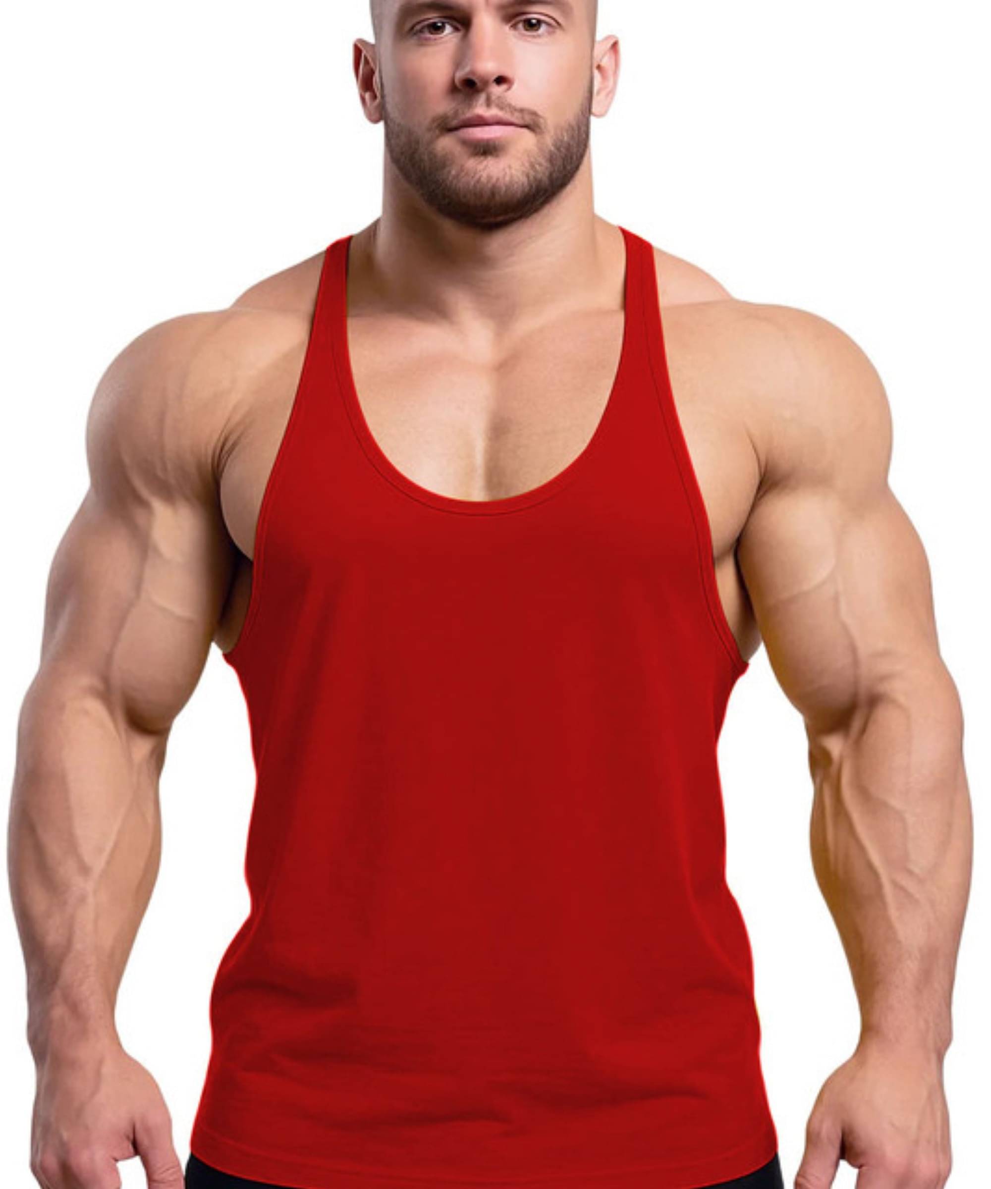     			THE BLAZZE Red Cotton Blend Regular Fit Men Gym Tank Top