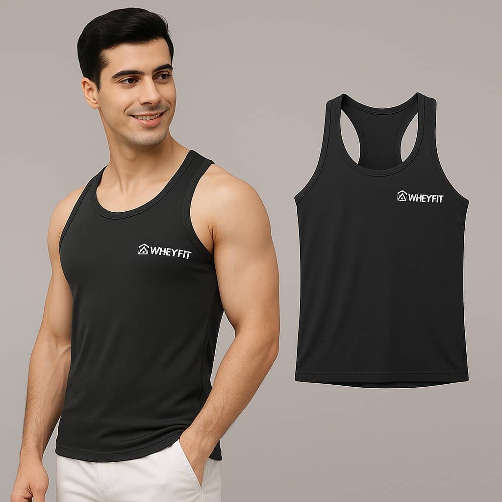 WHEY FIT Pack of 1 Polyester Gym Vest For Men ( Black ) - Nightwear & Loungewear | Buy online on ZillyBuy