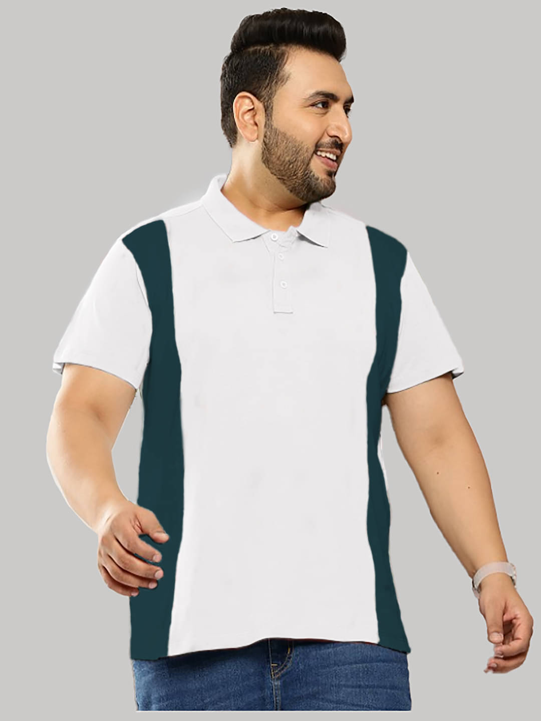     			9lkha Men Cotton Blend Regular Fit Colorblock Polo T Shirt ( White )