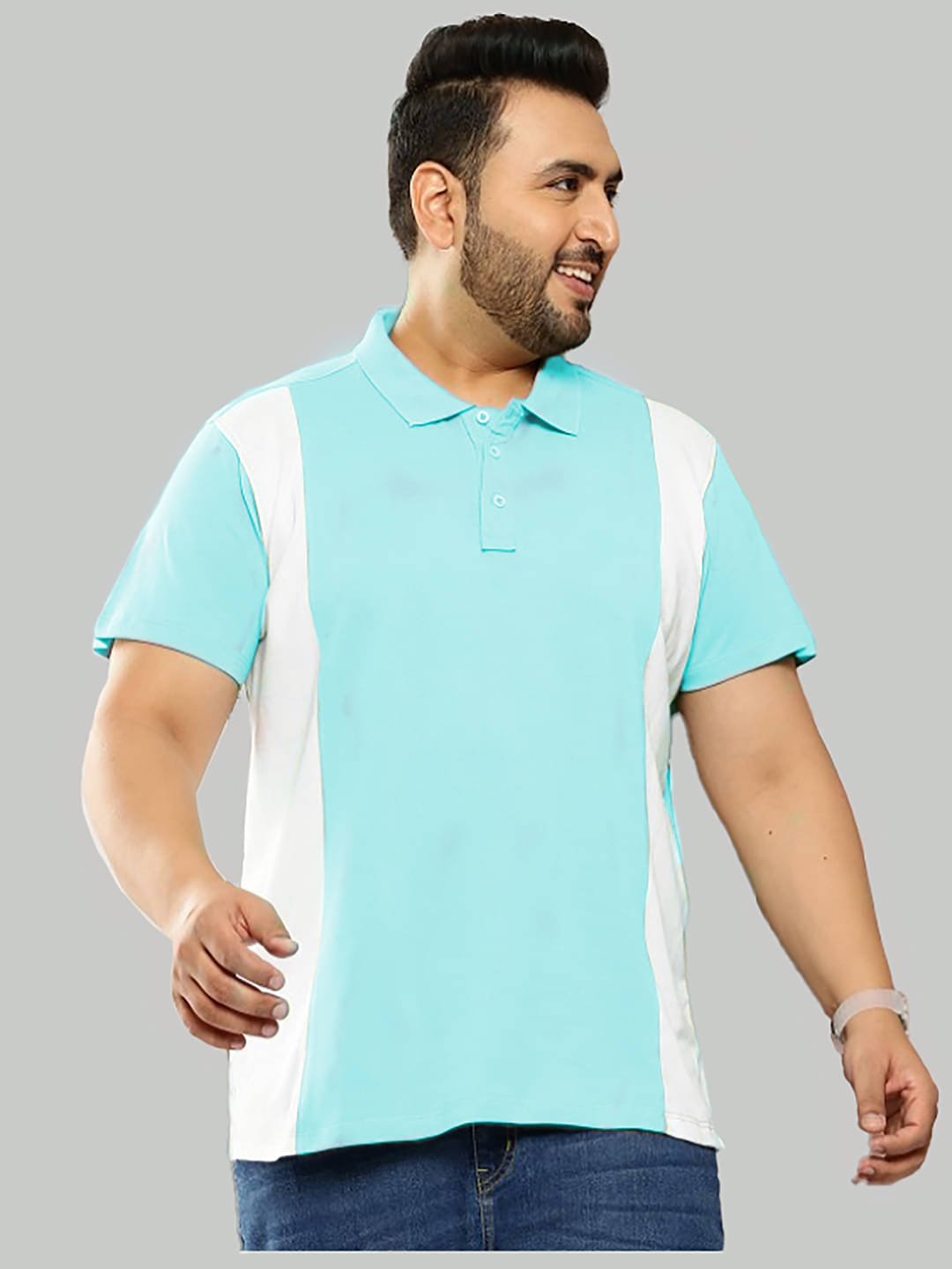     			9lkha Men Cotton Blend Regular Fit Colorblock Polo T Shirt ( Aqua )
