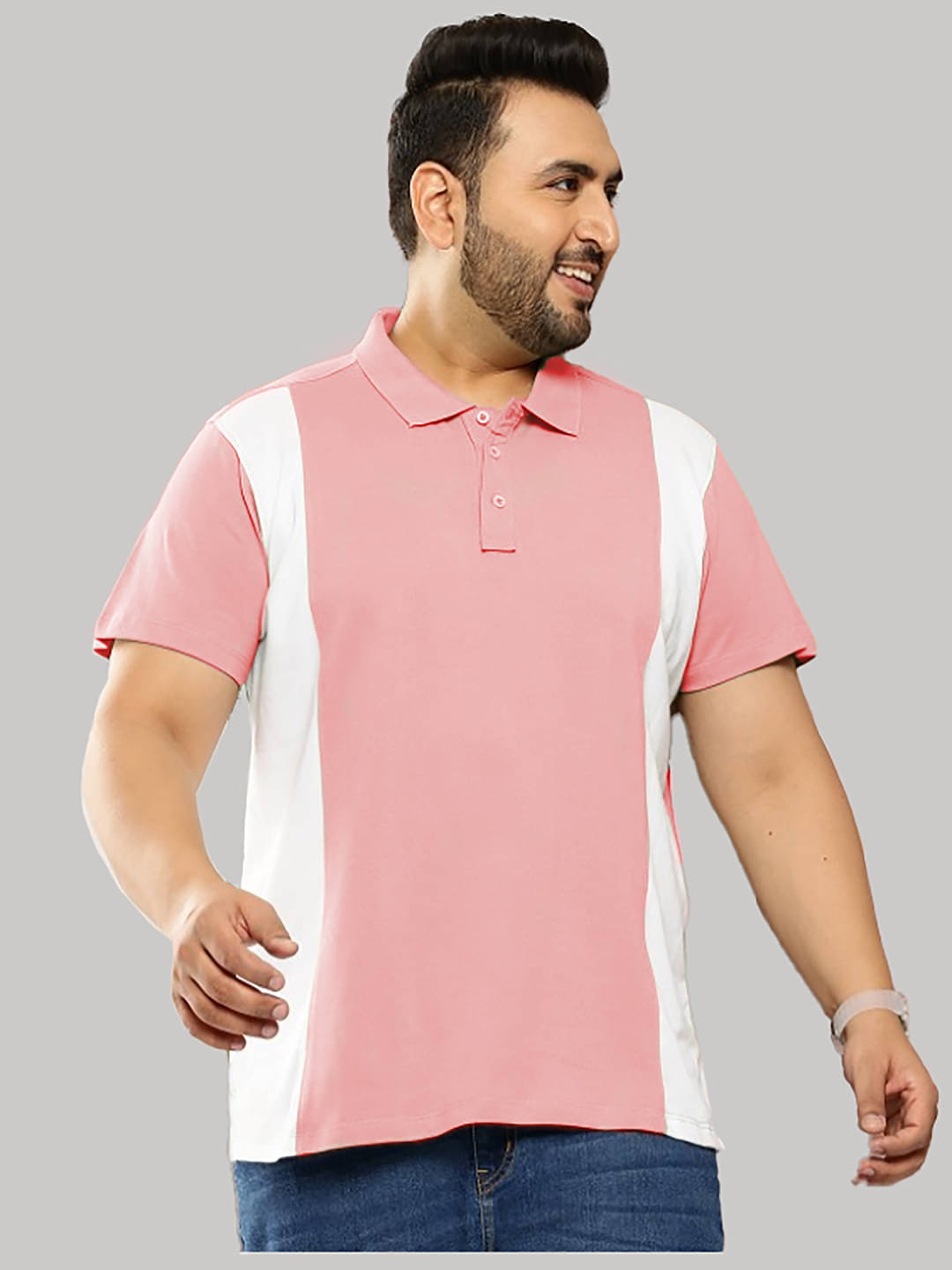 9lkha Men Cotton Blend Regular Fit Colorblock Polo T Shirt ( Pink ) 9lkha Men Cotton Blend Regular Fit Colorblock Polo T Shirt ( Pink )