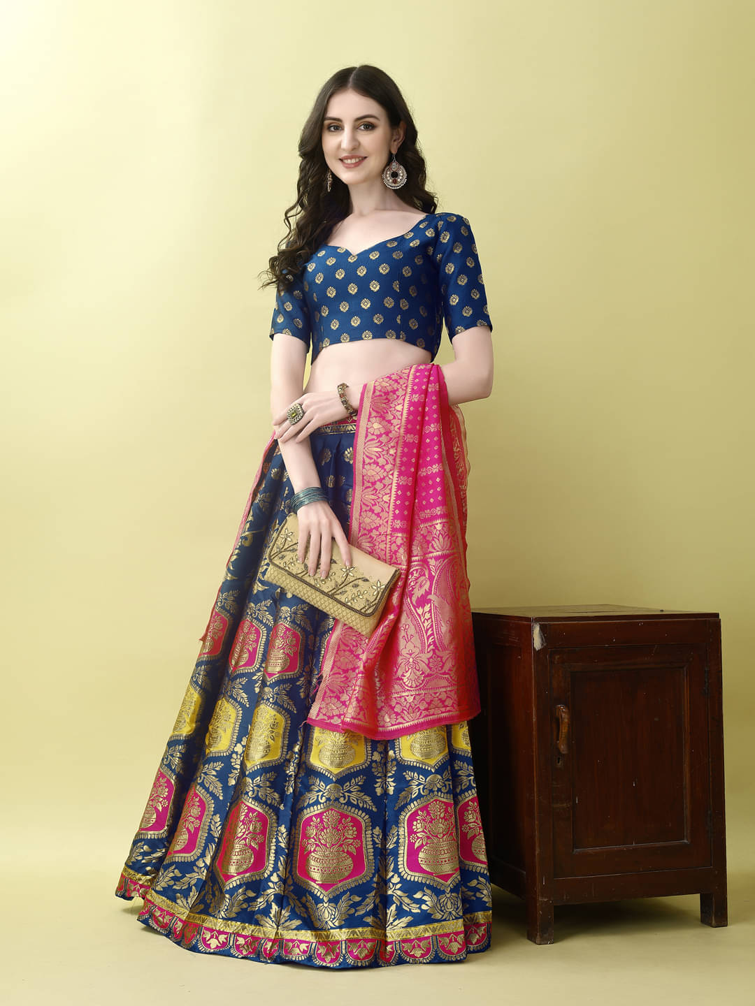     			A TO Z CART Blue Art Silk Chaniya Choli Stitched Lehenga Single