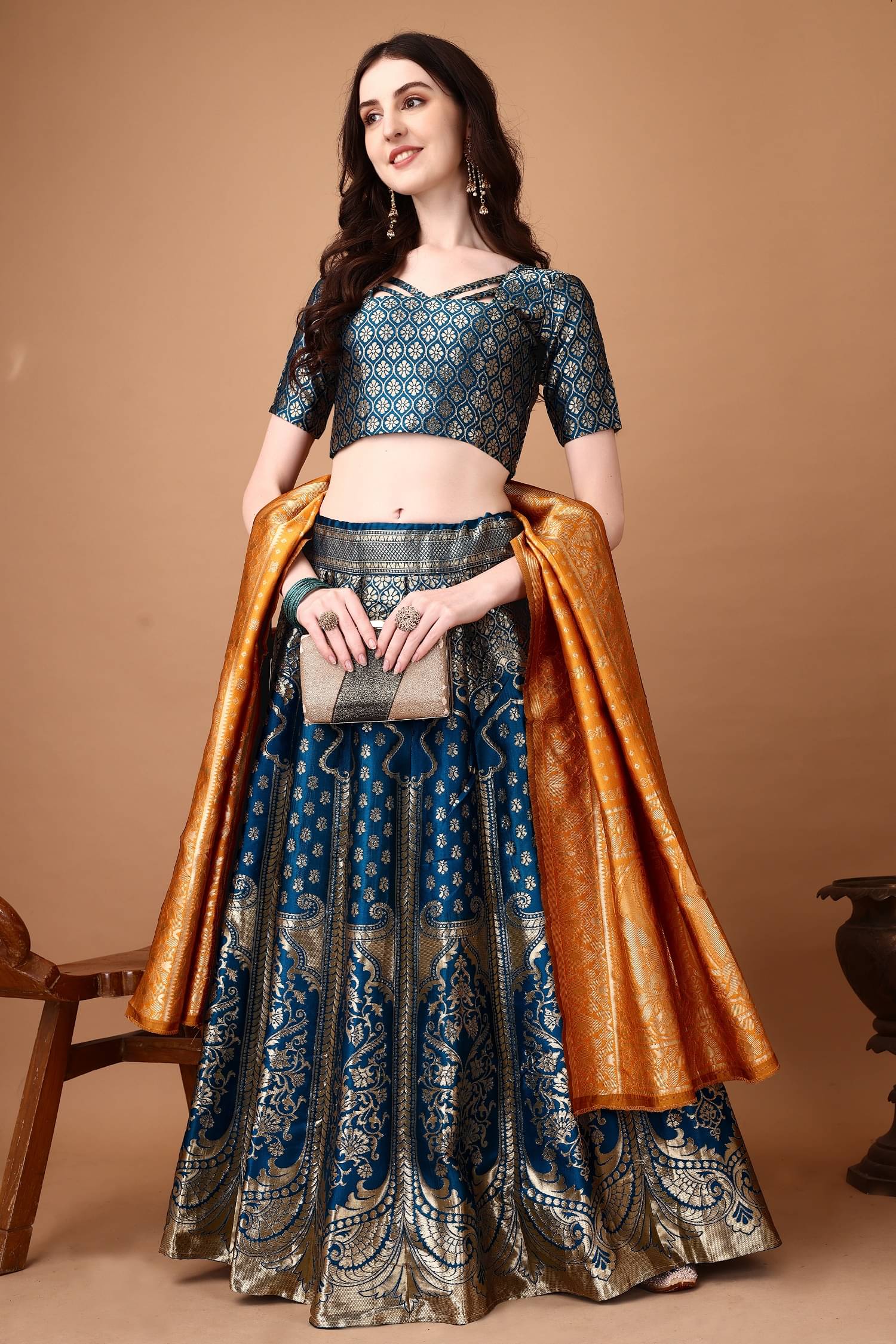 A TO Z CART Blue Art Silk Chaniya Choli Stitched Lehenga Single     			A TO Z CART Blue Art Silk Chaniya Choli Stitched Lehenga Single