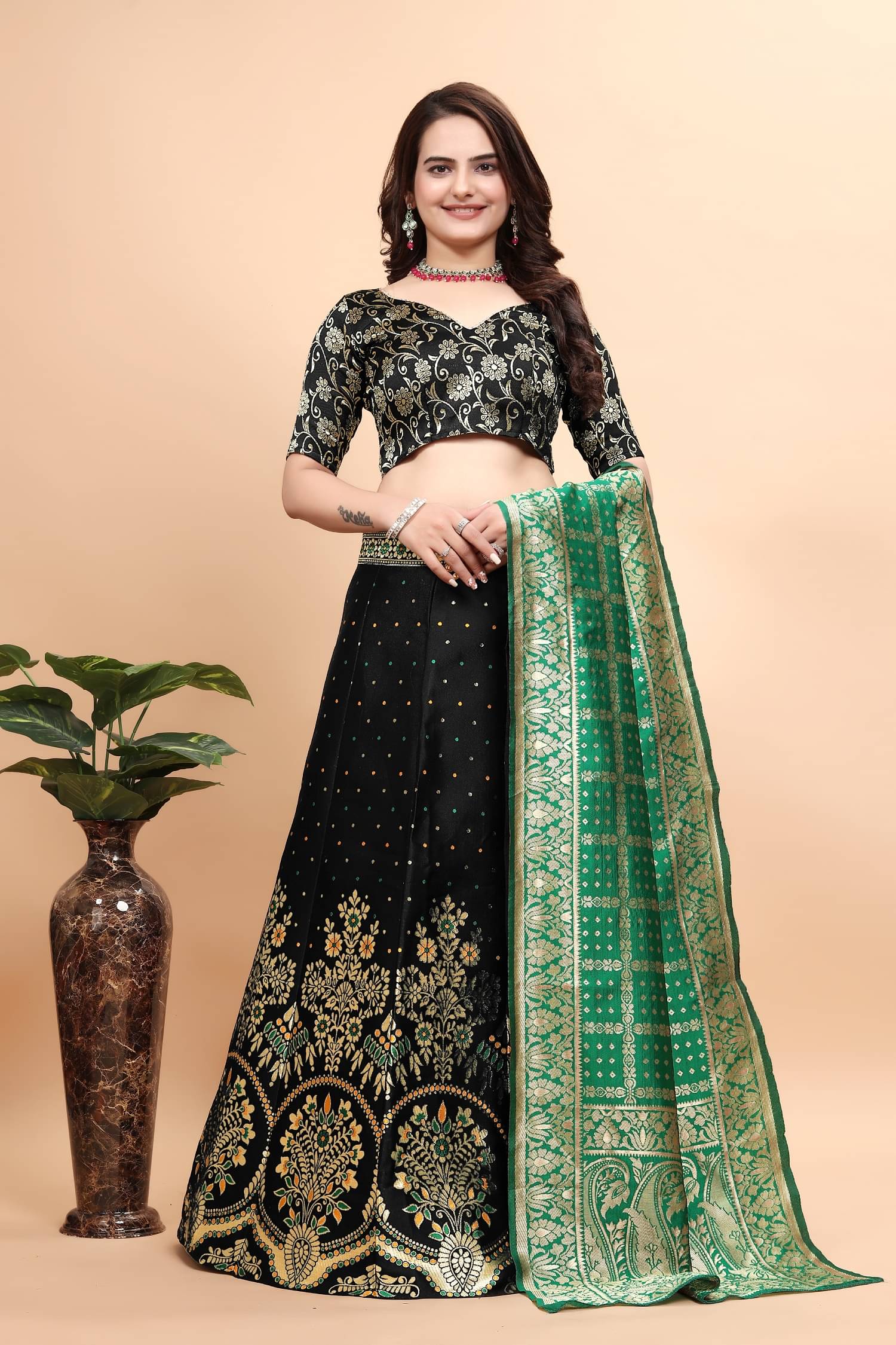    			A TO Z CART Brown Art Silk Chaniya Choli Stitched Lehenga Single