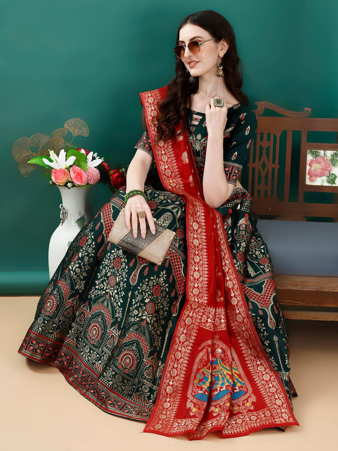     			A TO Z CART Green Art Silk Chaniya Choli Stitched Lehenga Single