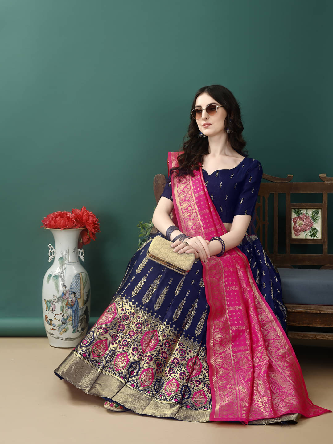     			A TO Z CART Navy Art Silk Chaniya Choli Stitched Lehenga Single