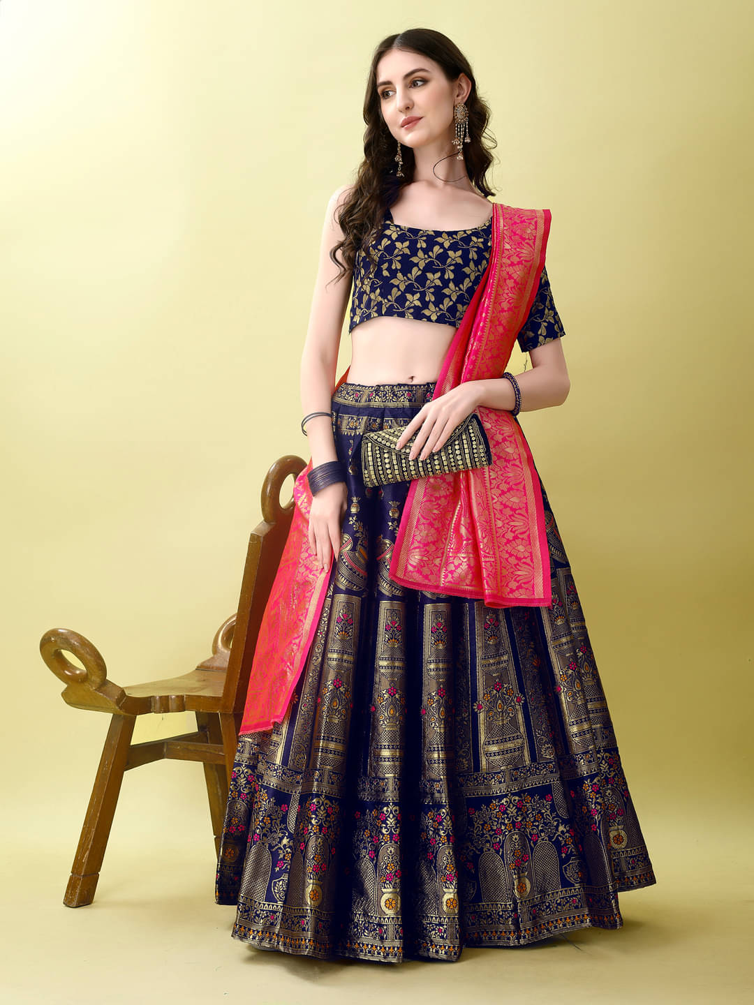 A TO Z CART Navy Art Silk Chaniya Choli Stitched Lehenga Single     			A TO Z CART Navy Art Silk Chaniya Choli Stitched Lehenga Single