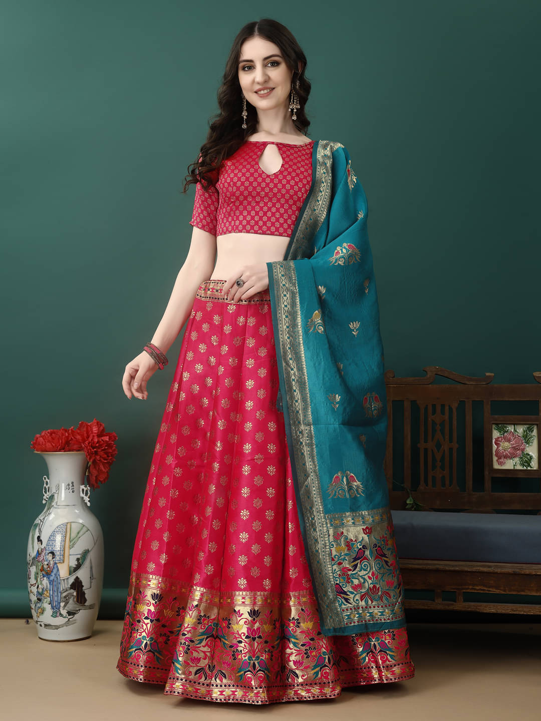 A TO Z CART Pink Art Silk Chaniya Choli Stitched Lehenga Single A TO Z CART Pink Art Silk Chaniya Choli Stitched Lehenga Single