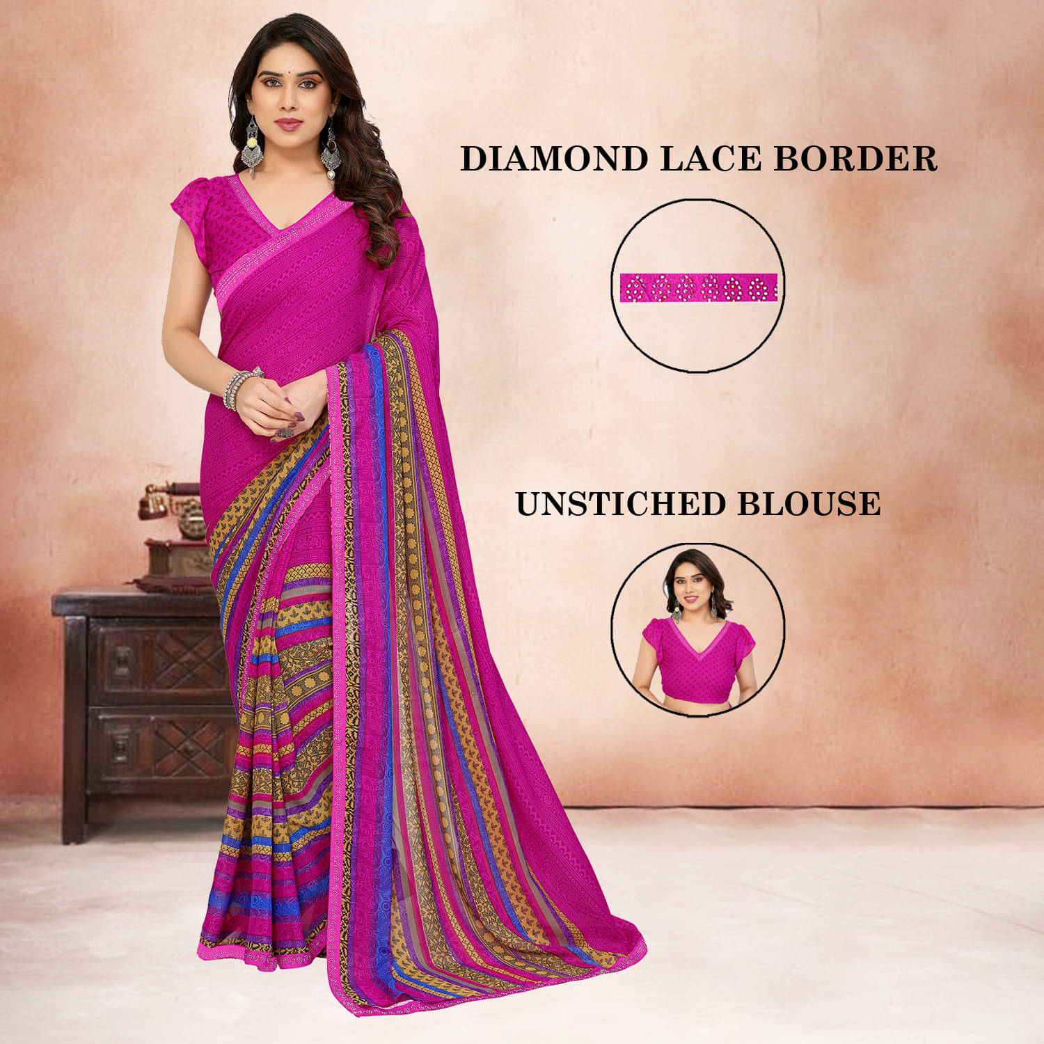 ANAND SAREES Georgette Embellished Ilkal Saree With Unstitched Blouse Piece ( Pink ) ANAND SAREES Georgette Embellished Ilkal Saree With Unstitched Blouse Piece ( Pink )
