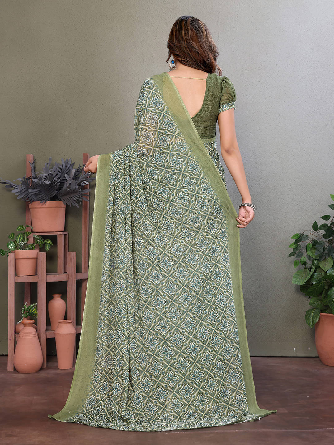     			ANAND SAREES Georgette Printed Ilkal Saree With Unstitched Blouse Piece ( Green )