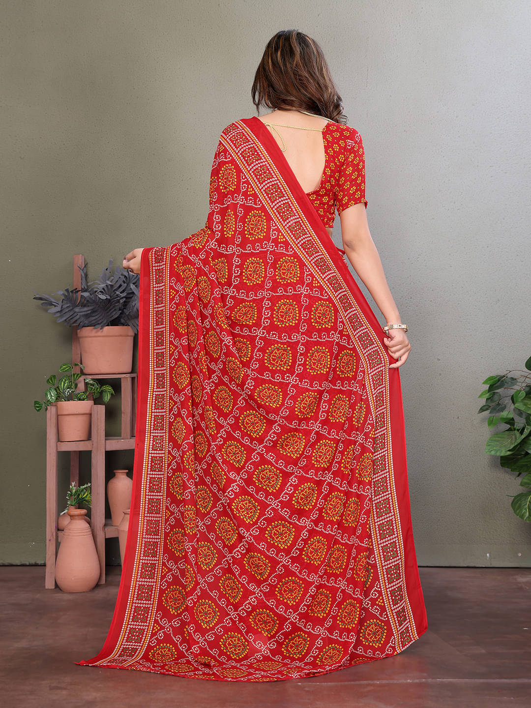     			ANAND SAREES Georgette Printed Ilkal Saree With Unstitched Blouse Piece ( Red )