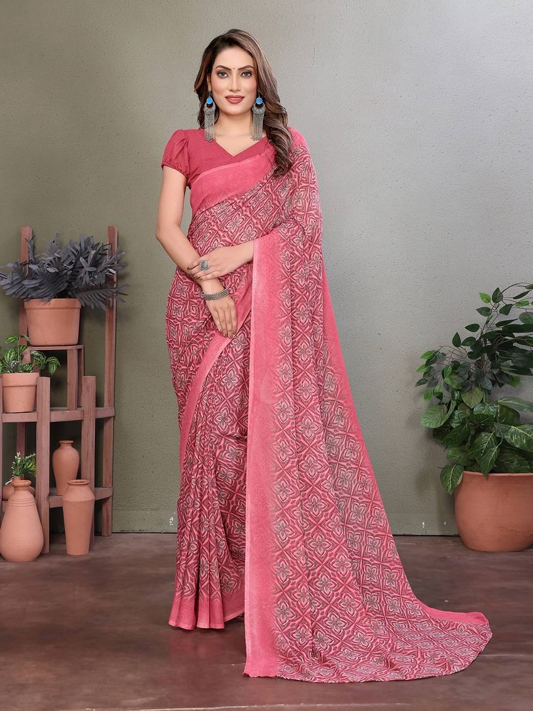     			ANAND SAREES Georgette Printed Ilkal Saree With Unstitched Blouse Piece ( Pink )