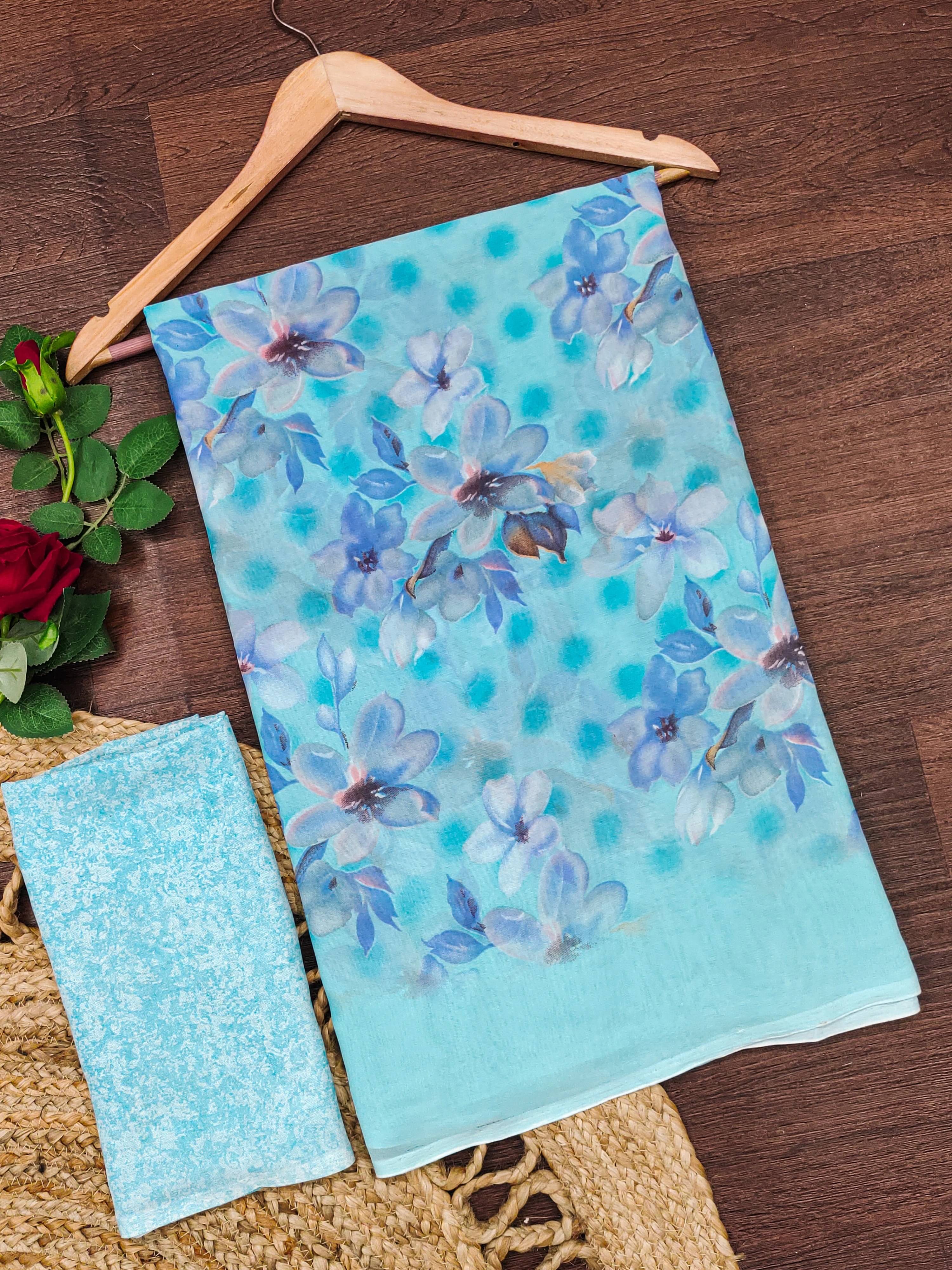 ANAND SAREES Georgette Printed Ilkal Saree With Unstitched Blouse Piece ( Light Blue ) ANAND SAREES Georgette Printed Ilkal Saree With Unstitched Blouse Piece ( Light Blue )