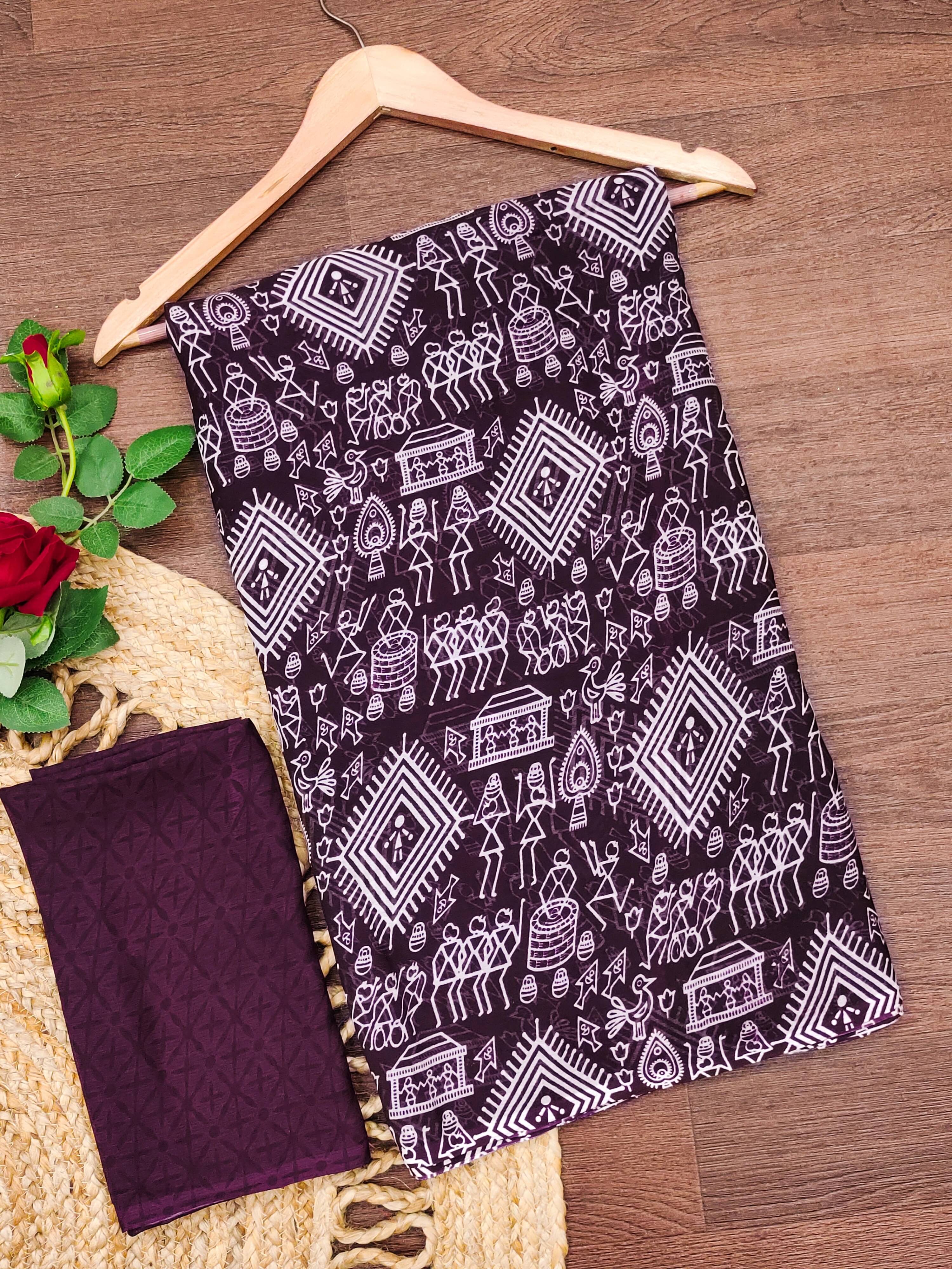     			ANAND SAREES Georgette Printed Ilkal Saree With Unstitched Blouse Piece ( Purple )