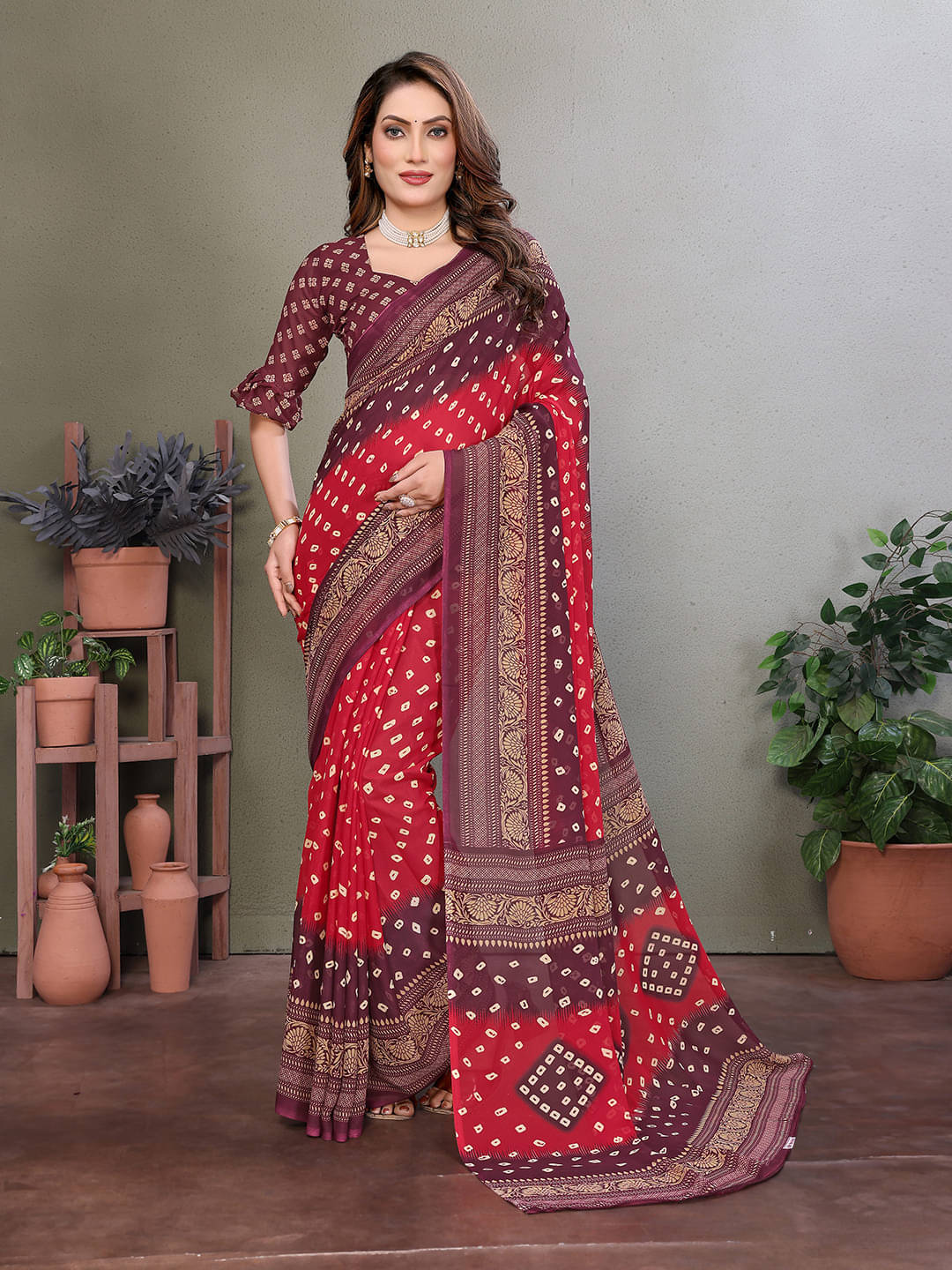     			ANAND SAREES Georgette Printed Ilkal Saree With Unstitched Blouse Piece ( Multicolor )