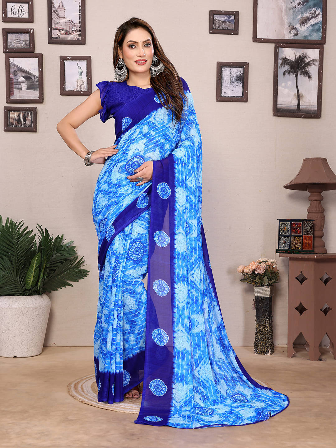 ANAND SAREES Georgette Printed Ilkal Saree With Unstitched Blouse Piece ( Multicolor )     			ANAND SAREES Georgette Printed Ilkal Saree With Unstitched Blouse Piece ( Multicolor )