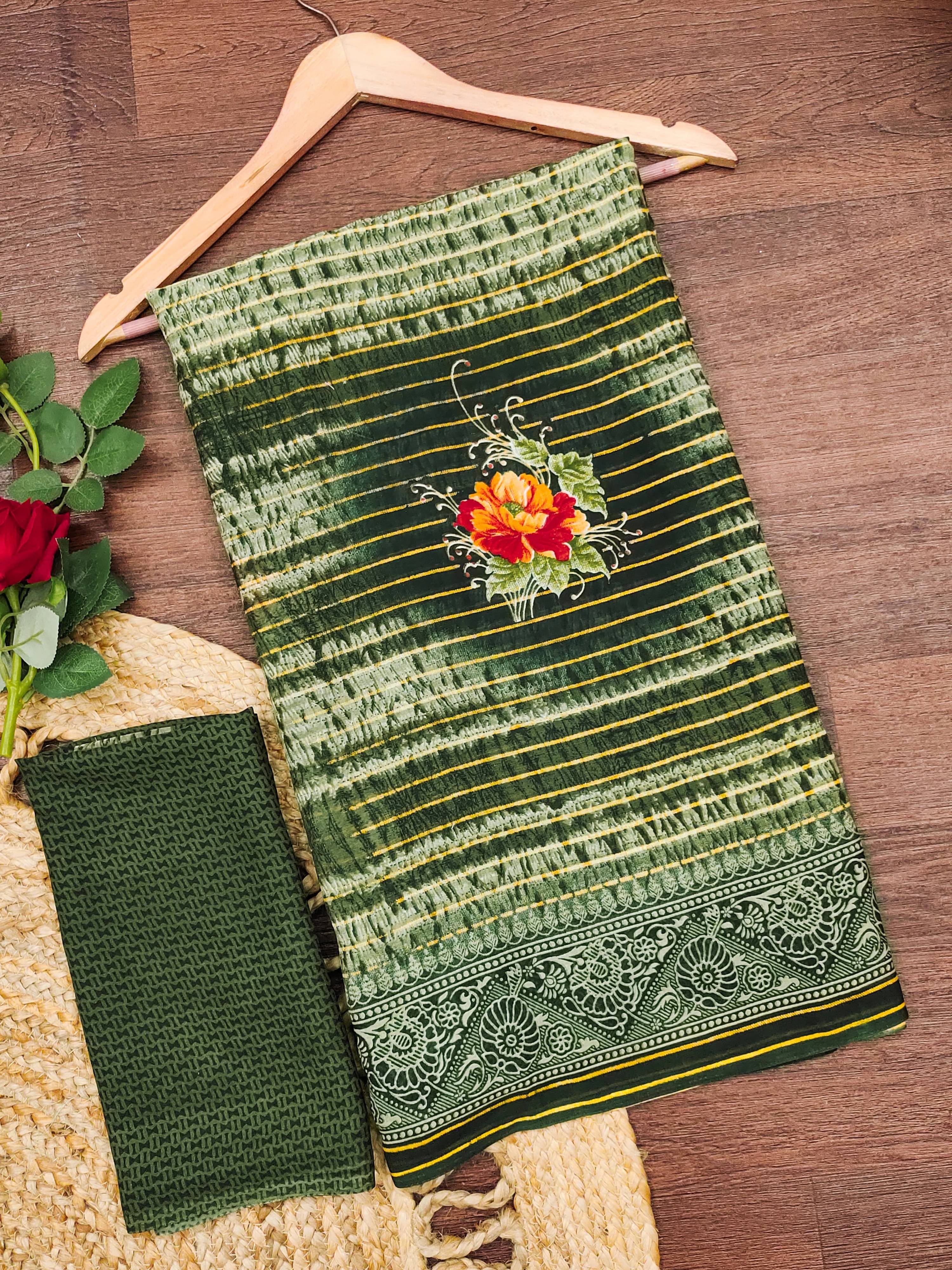     			ANAND SAREES Georgette Printed Ilkal Saree With Unstitched Blouse Piece ( Green )