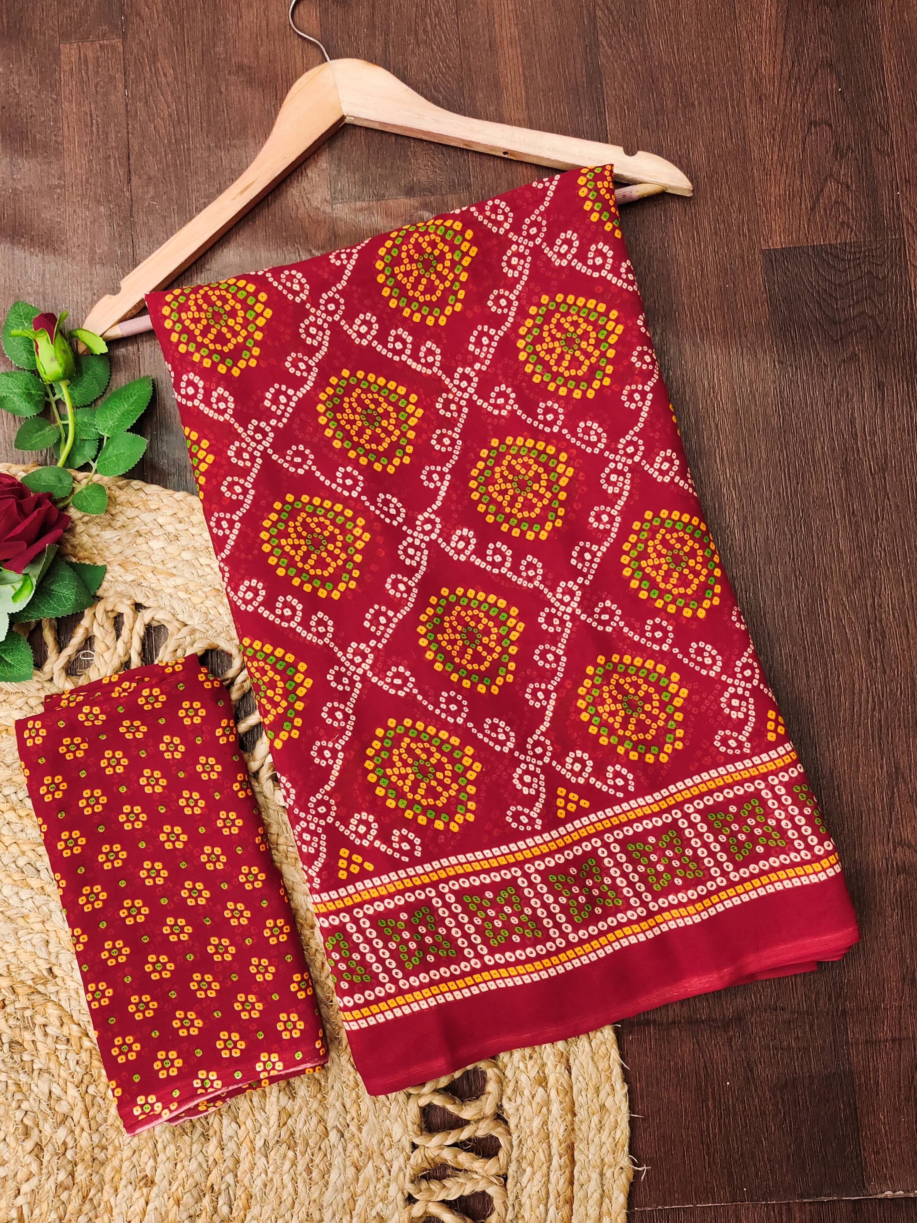     			ANAND SAREES Georgette Printed Ilkal Saree With Unstitched Blouse Piece ( Red )