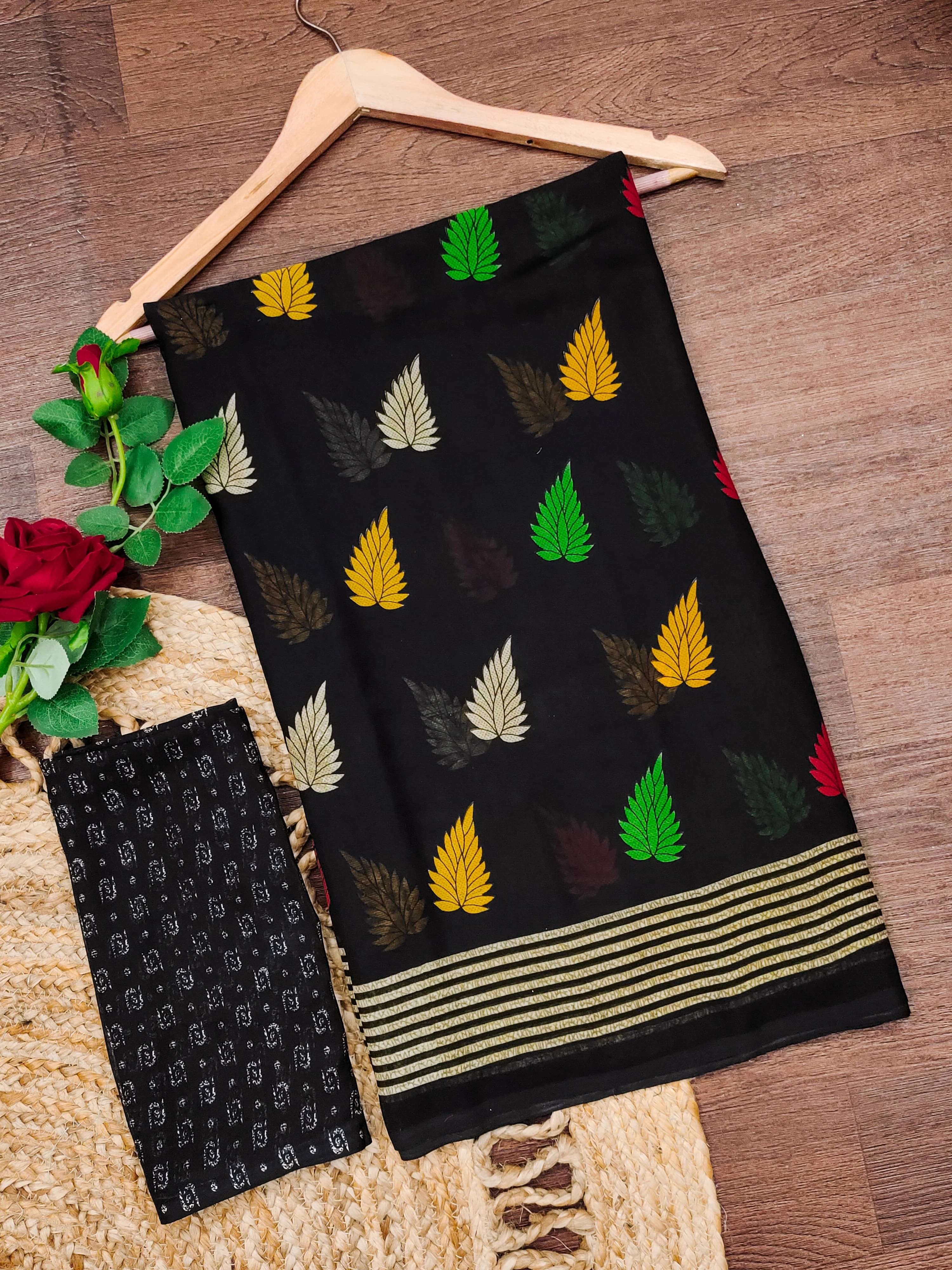    			ANAND SAREES Georgette Printed Ilkal Saree With Unstitched Blouse Piece ( Black )