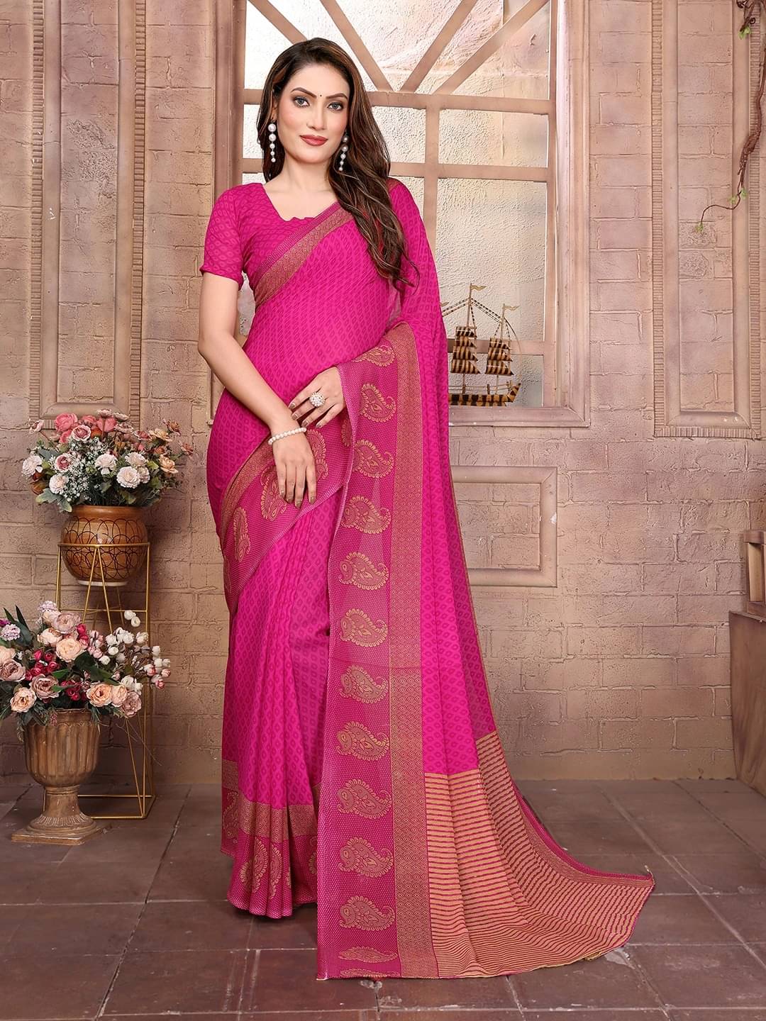 ANAND SAREES Georgette Printed Ilkal Saree With Unstitched Blouse Piece ( Pink ) ANAND SAREES Georgette Printed Ilkal Saree With Unstitched Blouse Piece ( Pink )
