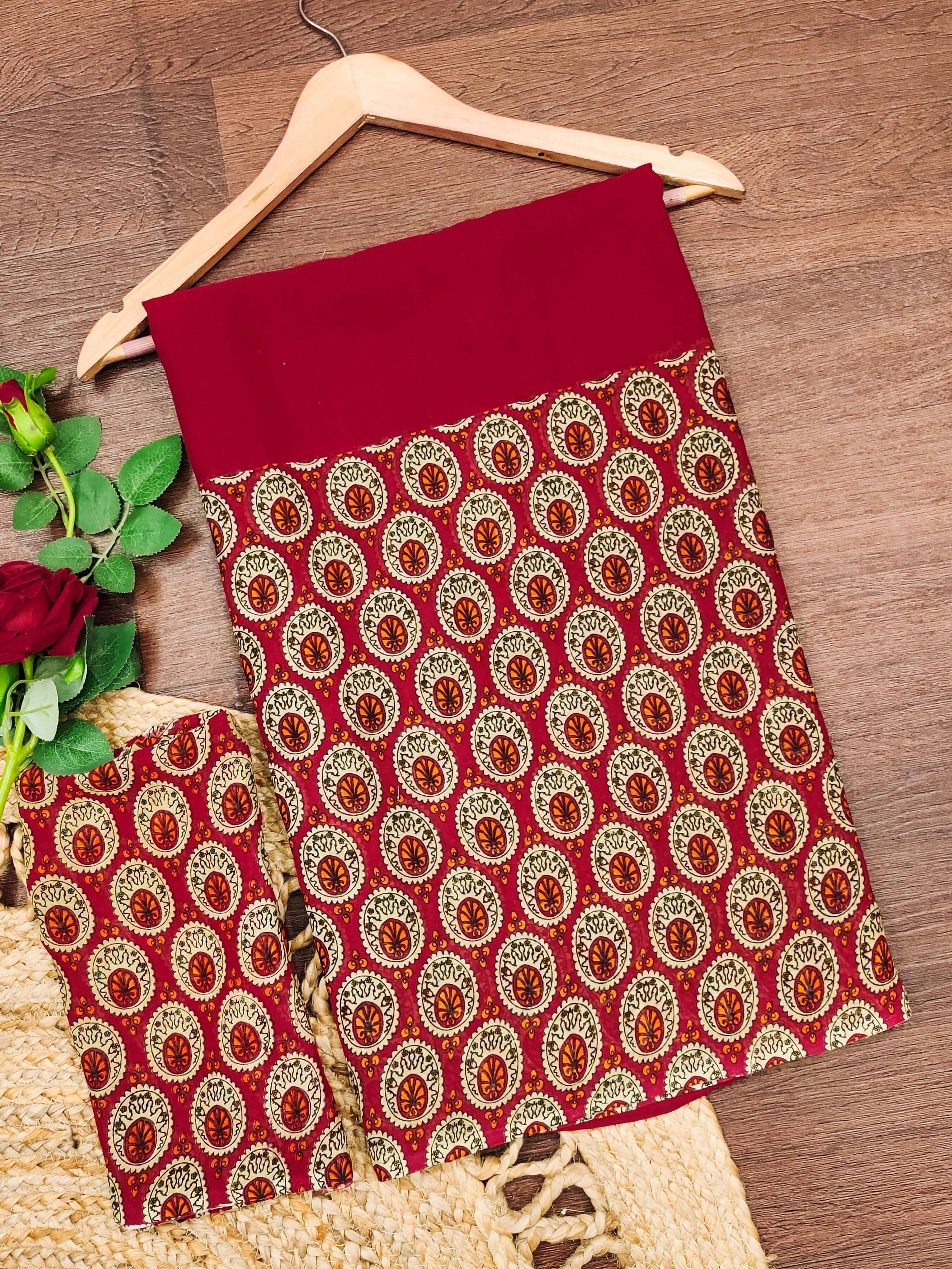     			ANAND SAREES Georgette Printed Ilkal Saree With Unstitched Blouse Piece ( Red )