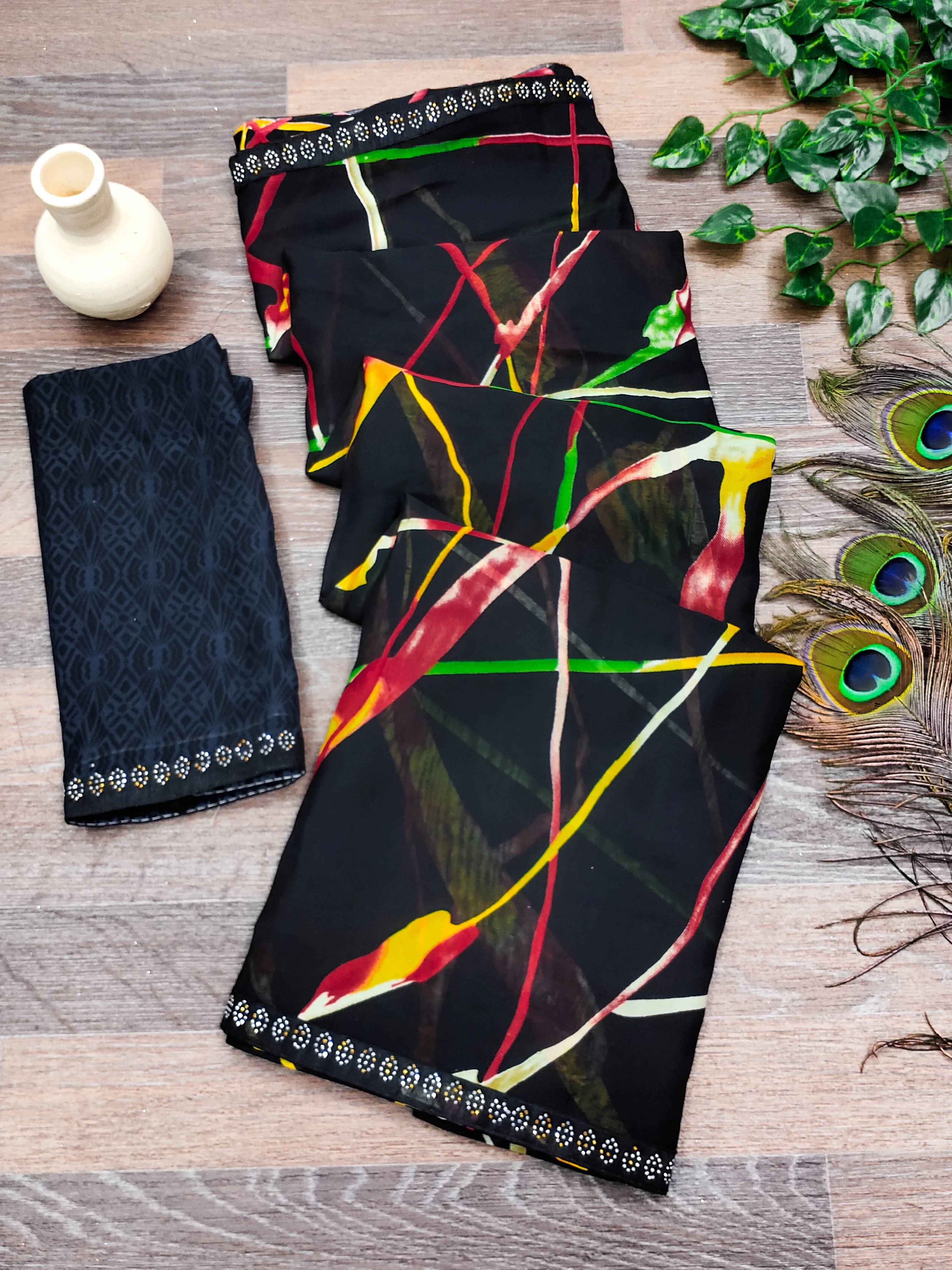     			ANAND SAREES Georgette Printed Ilkal Saree With Unstitched Blouse Piece ( Multicolor )