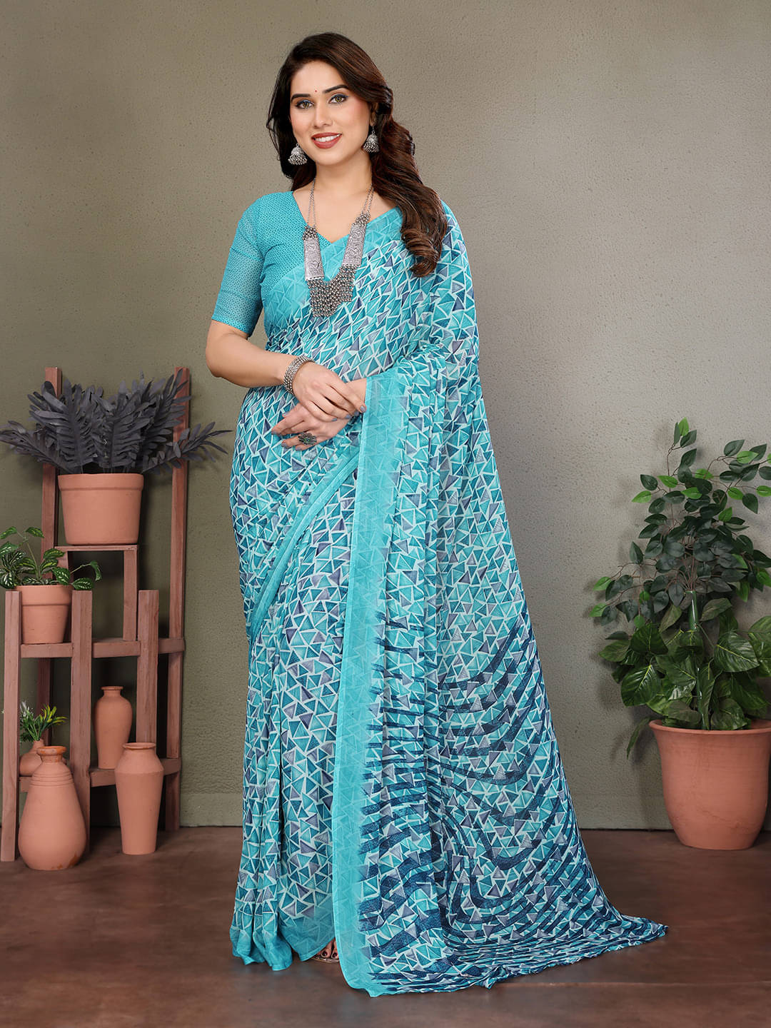     			ANAND SAREES Georgette Printed Ilkal Saree With Unstitched Blouse Piece ( Light Blue )