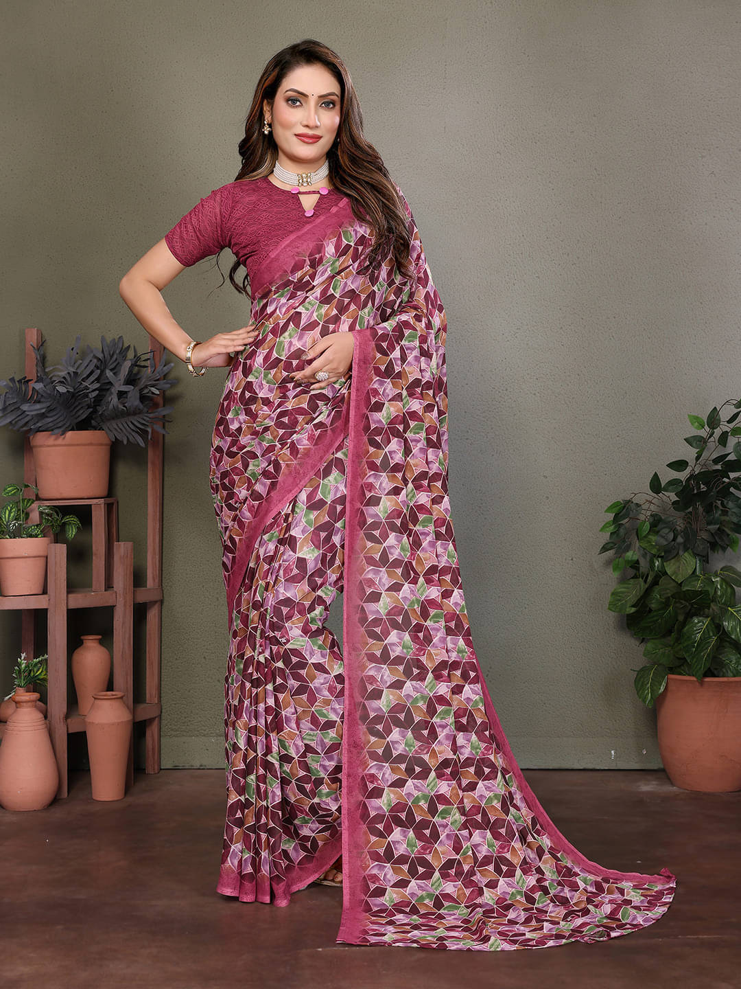     			ANAND SAREES Georgette Printed Ilkal Saree With Unstitched Blouse Piece ( Multicolor )