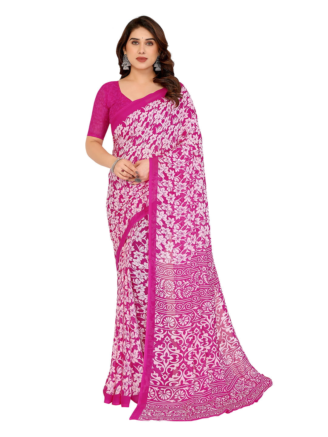     			ANAND SAREES Georgette Printed Kasavu Saree With Unstitched Blouse Piece ( Pink )