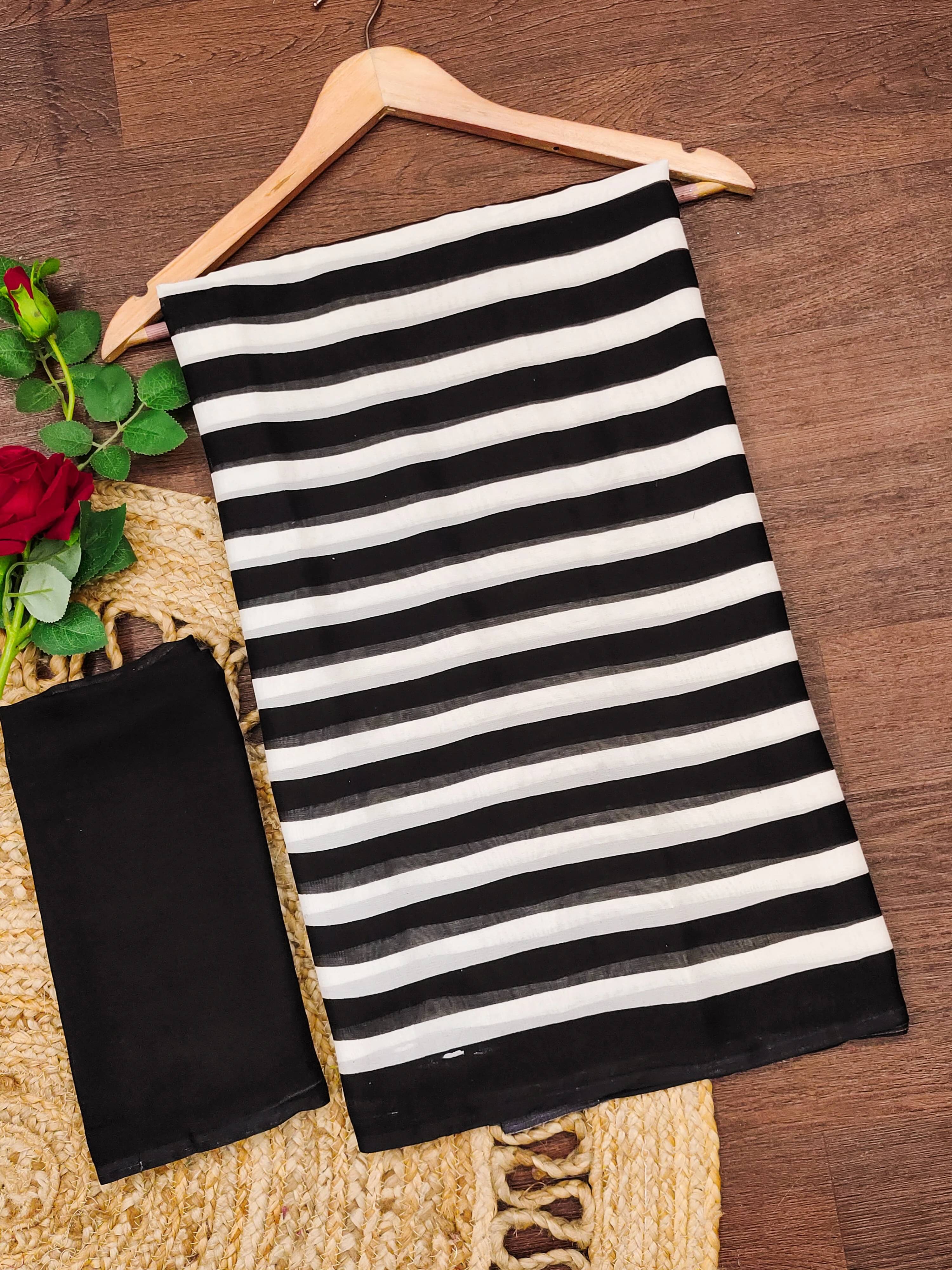 ANAND SAREES Georgette Striped Ilkal Saree With Unstitched Blouse Piece ( Multicolor ) ANAND SAREES Georgette Striped Ilkal Saree With Unstitched Blouse Piece ( Multicolor )