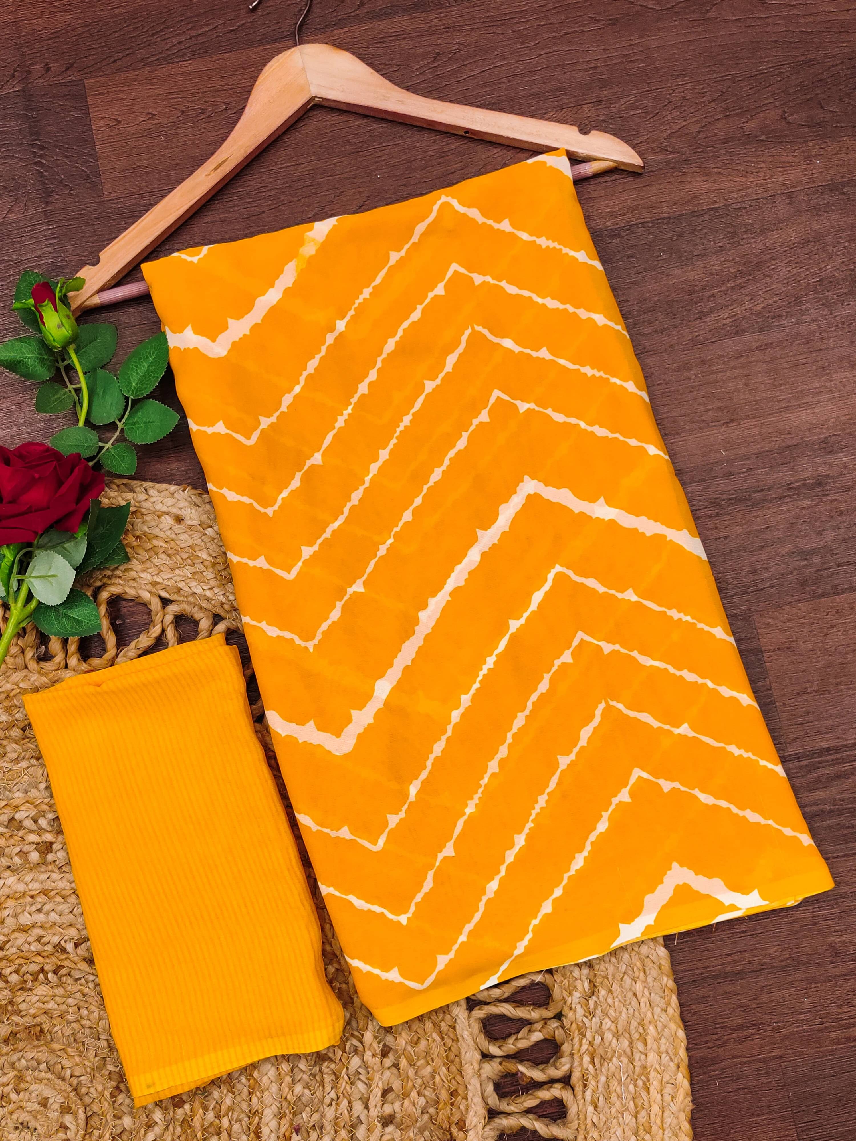     			ANAND SAREES Georgette Striped Ilkal Saree With Unstitched Blouse Piece ( Yellow )