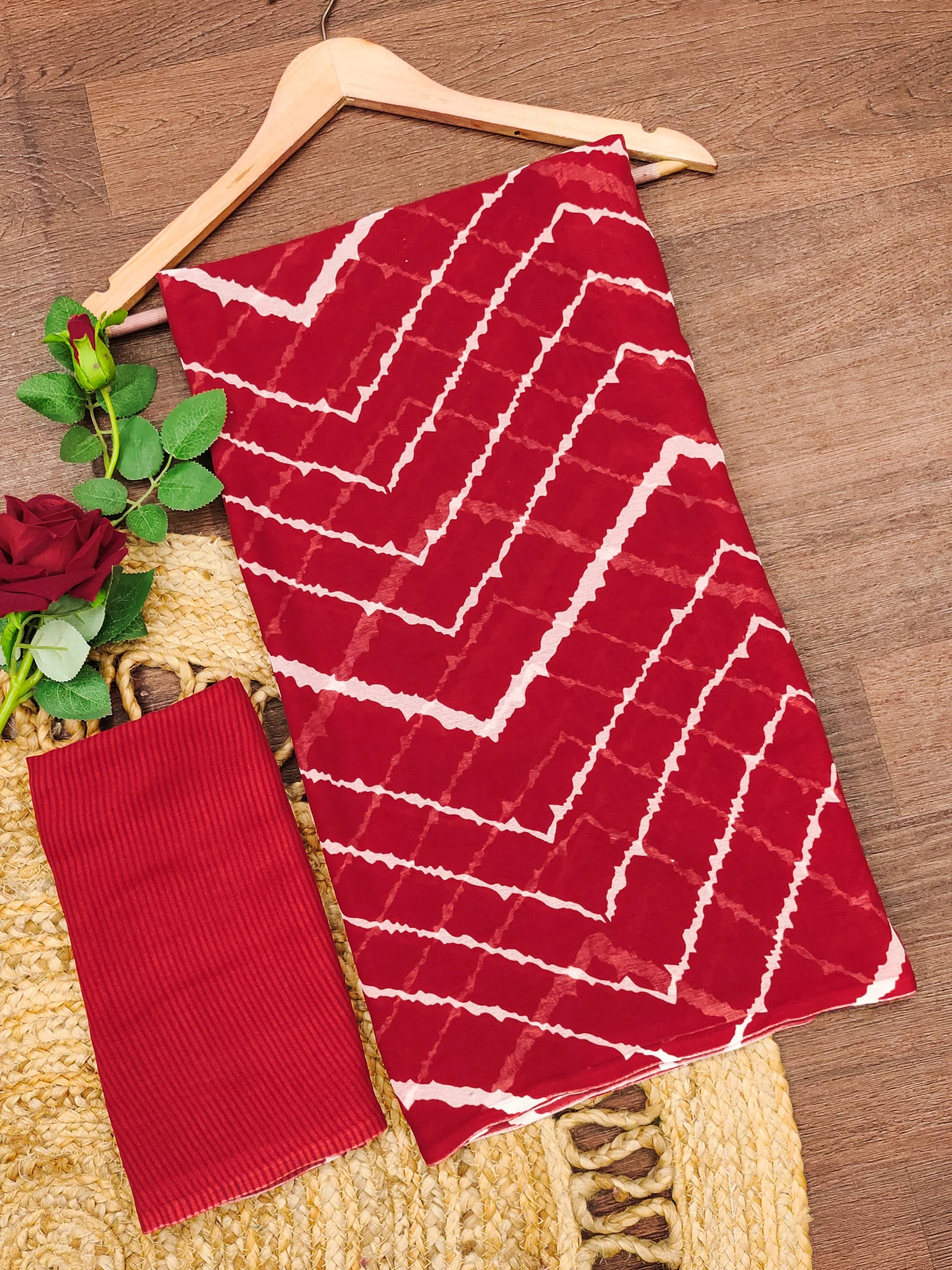     			ANAND SAREES Georgette Striped Ilkal Saree With Unstitched Blouse Piece ( Red )