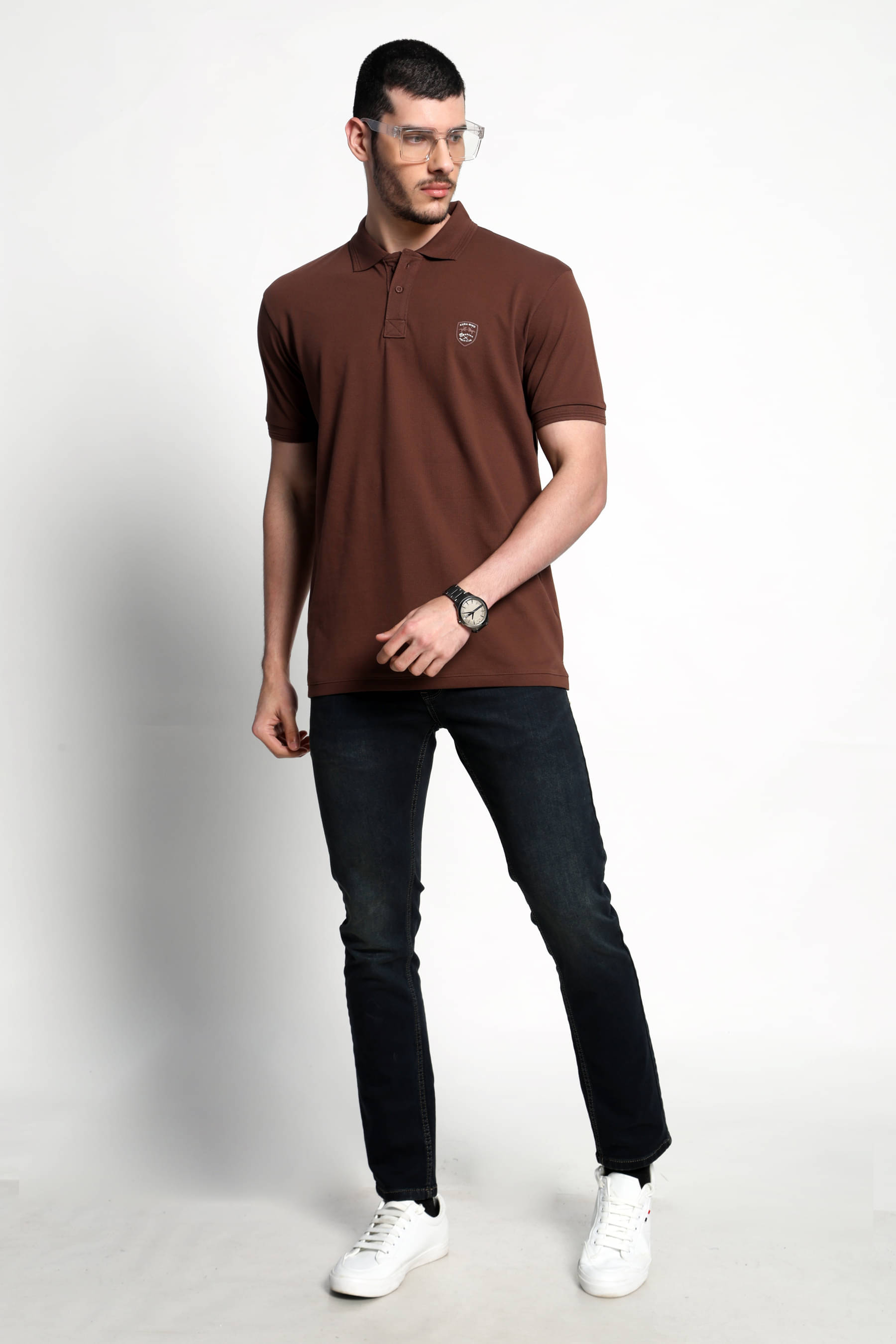 AURAMIND Men Cotton Regular Fit Solid Polo T Shirt ( Brown )     			AURAMIND Men Cotton Regular Fit Solid Polo T Shirt ( Brown )