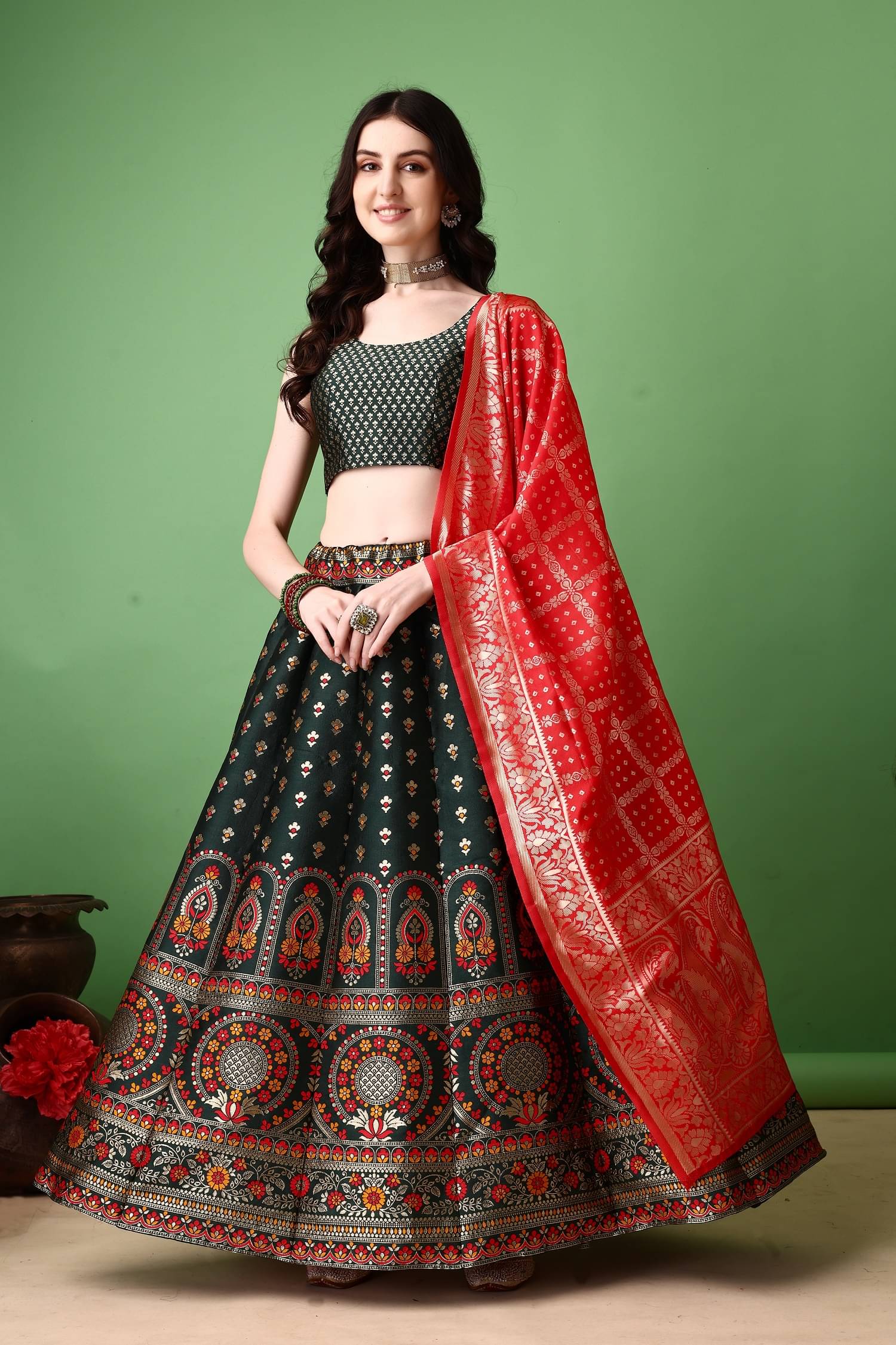 Aika Green Art Silk Chaniya Choli Stitched Lehenga Single     			Aika Green Art Silk Chaniya Choli Stitched Lehenga Single