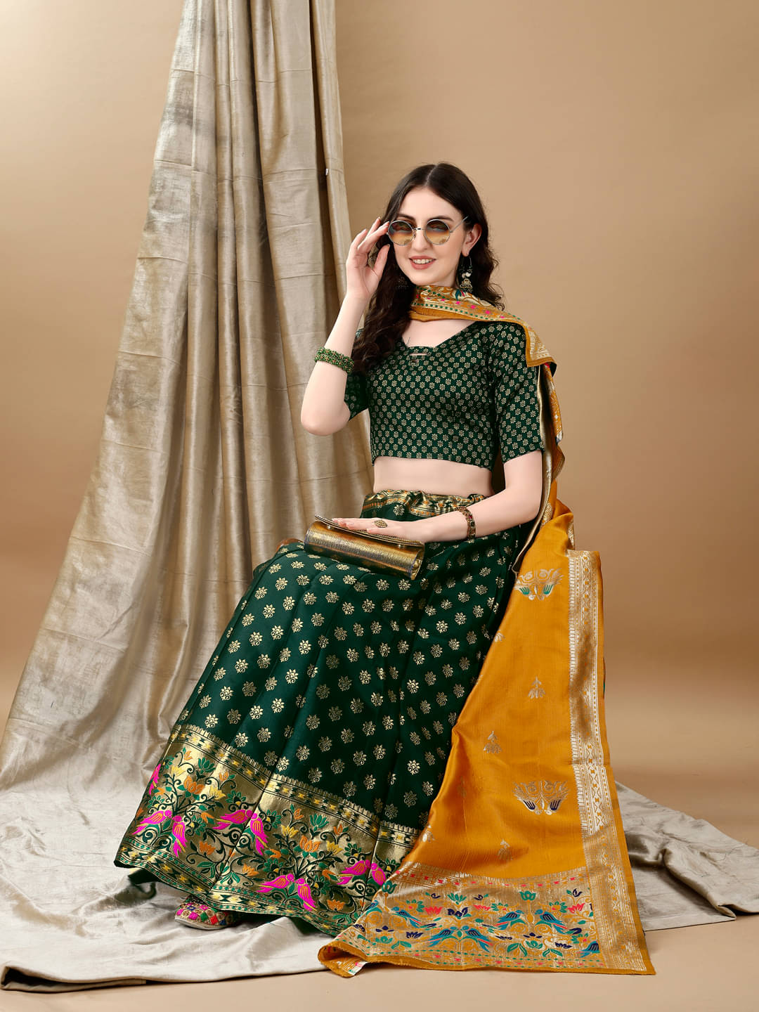     			Aika Green Art Silk Chaniya Choli Stitched Lehenga Single