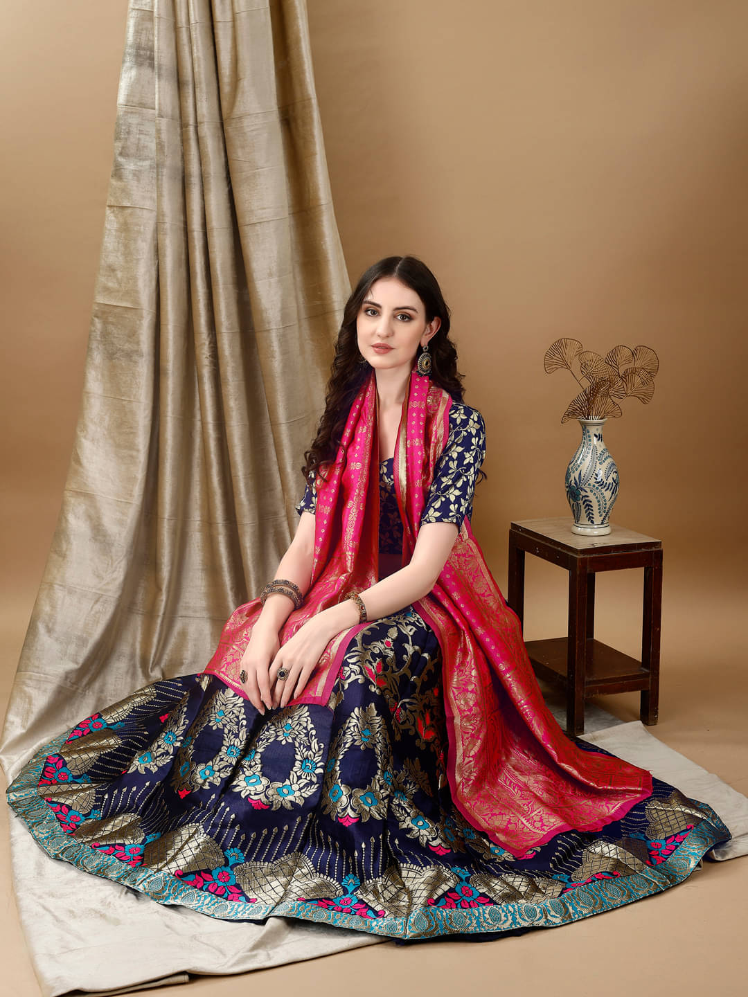 Aika Navy Art Silk Chaniya Choli Stitched Lehenga Single Aika Navy Art Silk Chaniya Choli Stitched Lehenga Single