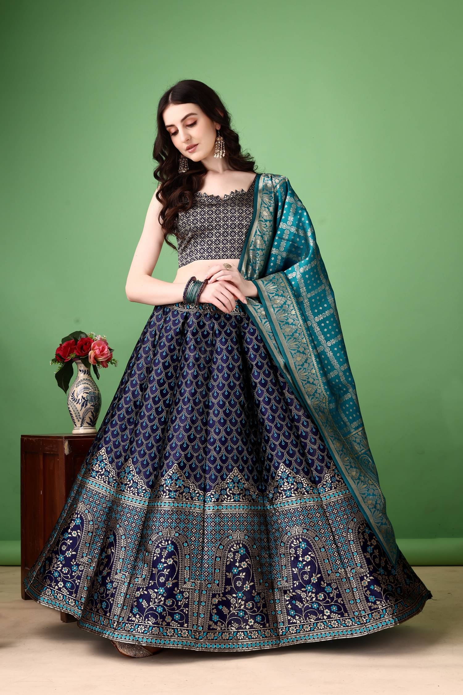     			Aika Navy Art Silk Chaniya Choli Stitched Lehenga Single