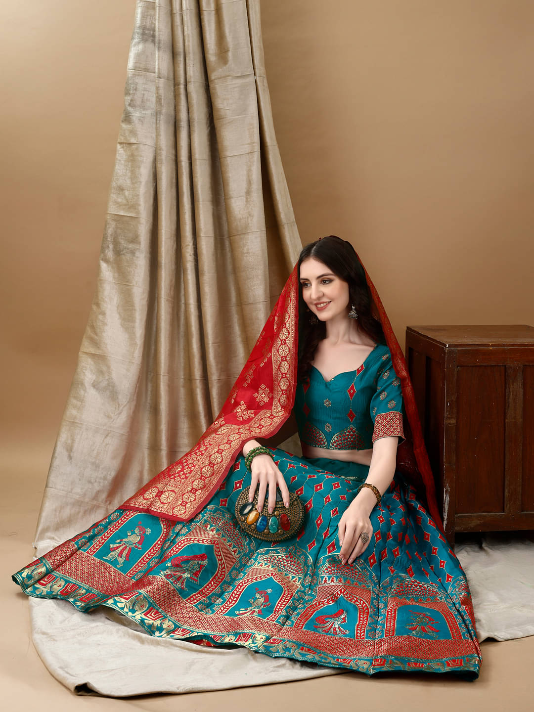     			Aika Turquoise Art Silk Chaniya Choli Stitched Lehenga Single