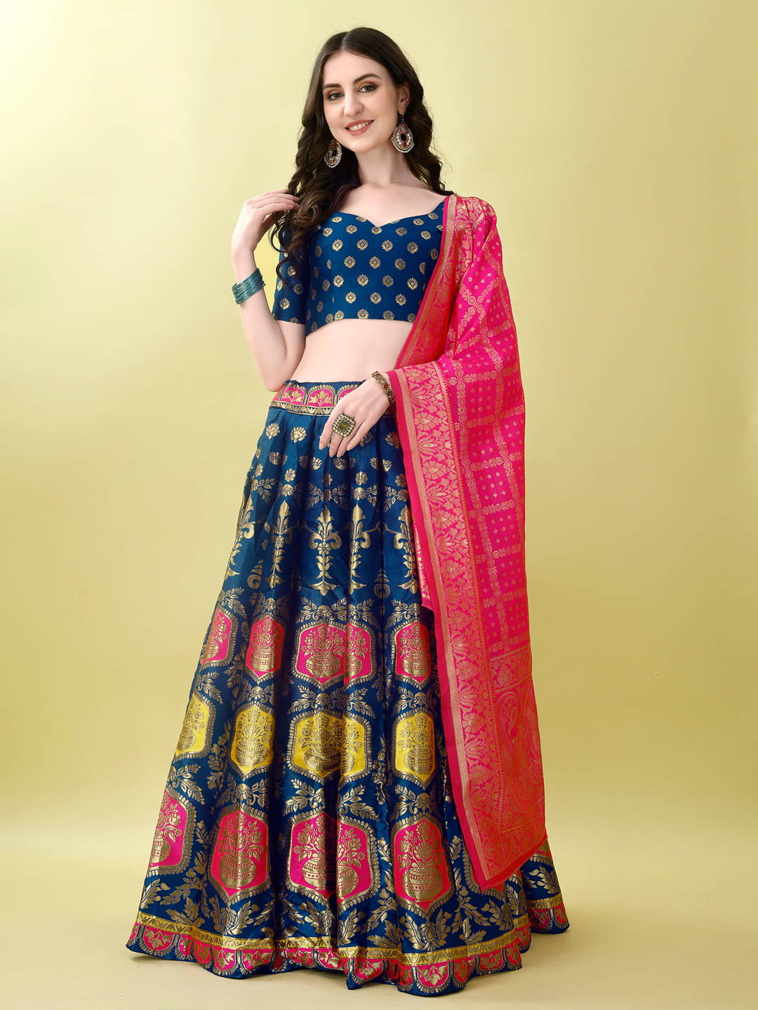     			Apnisha Blue Art Silk Chaniya Choli Stitched Lehenga Single