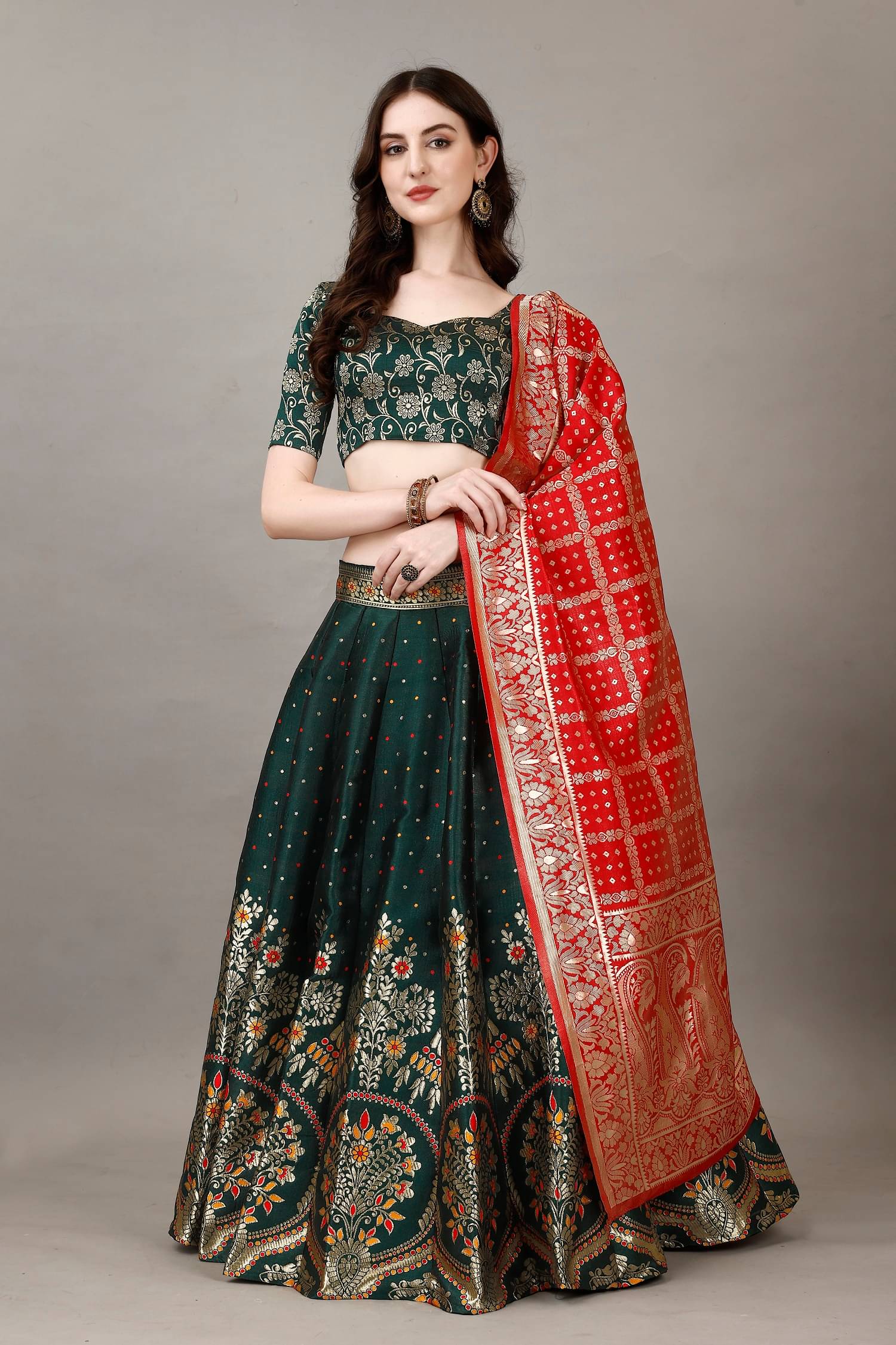     			Apnisha Green Art Silk Chaniya Choli Stitched Lehenga Single