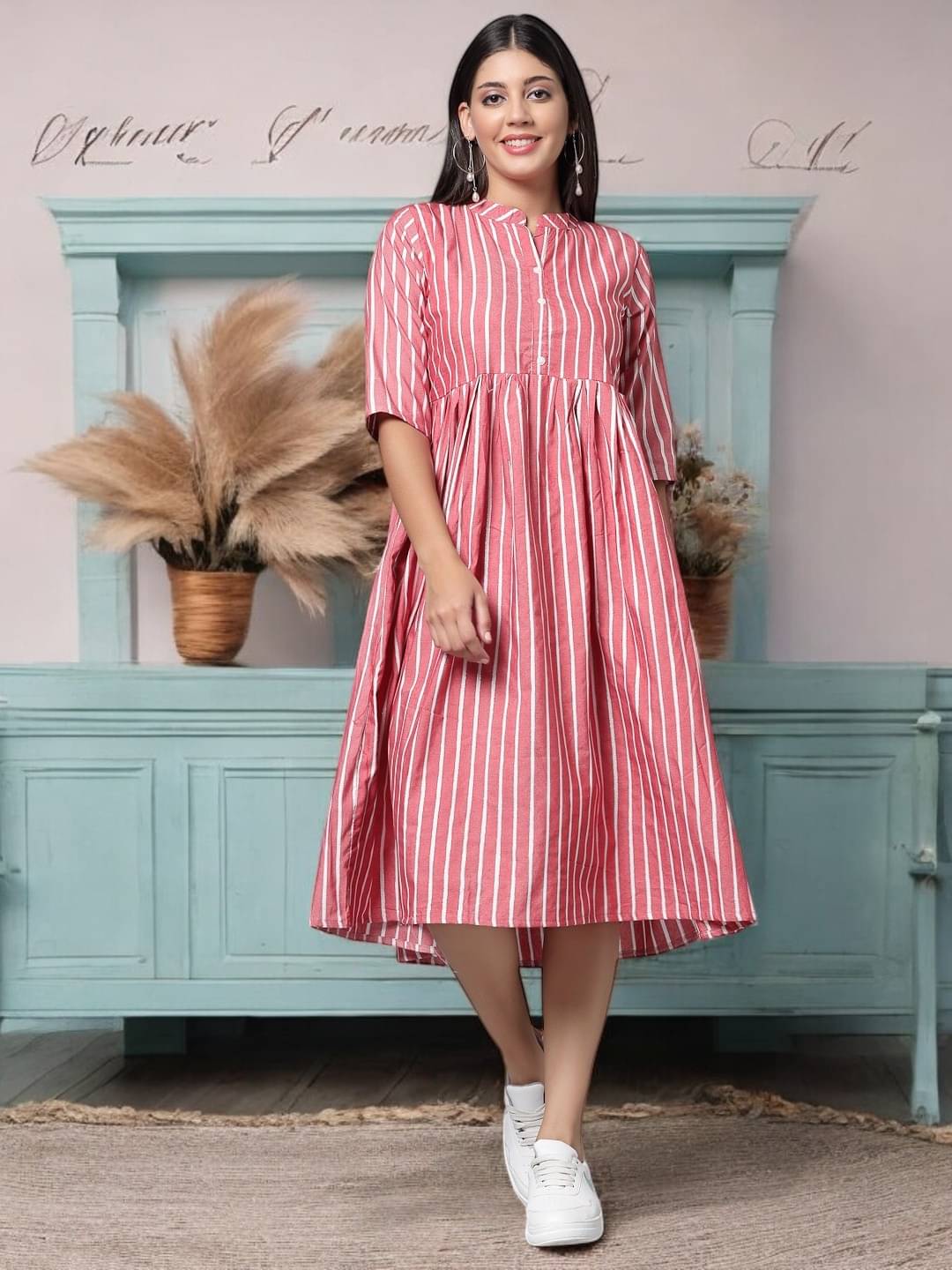     			BONISTA FASHION FOR ALL Women Cotton Striped Anarkali Kurti ( Pink )