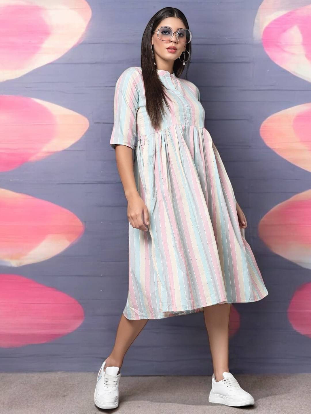 BONISTA FASHION FOR ALL Women Cotton Striped Anarkali Kurti ( Blue ) BONISTA FASHION FOR ALL Women Cotton Striped Anarkali Kurti ( Blue )