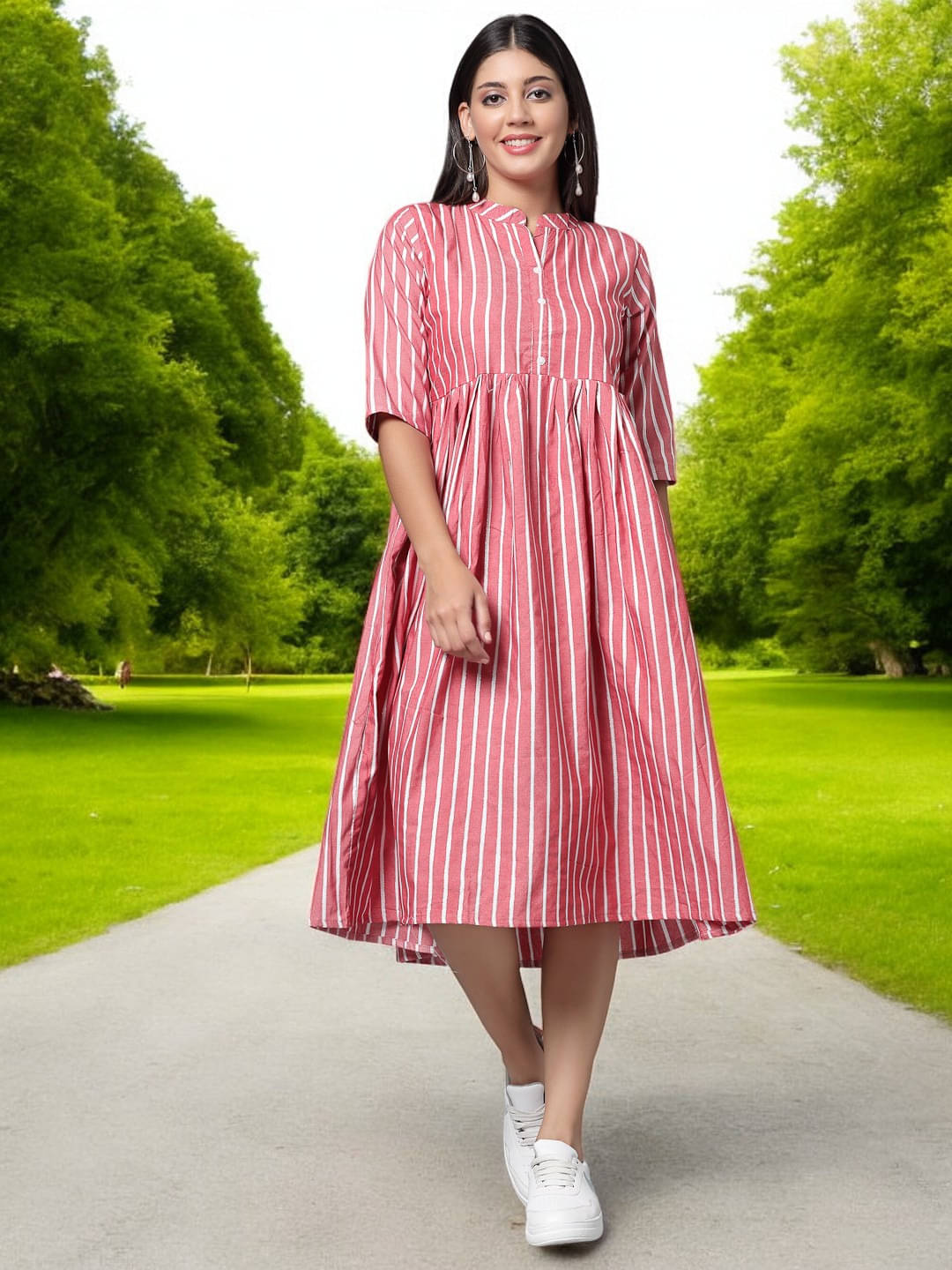 BONISTA FASHION FOR ALL Women Cotton Striped Anarkali Kurti ( Blue ) BONISTA FASHION FOR ALL Women Cotton Striped Anarkali Kurti ( Blue )