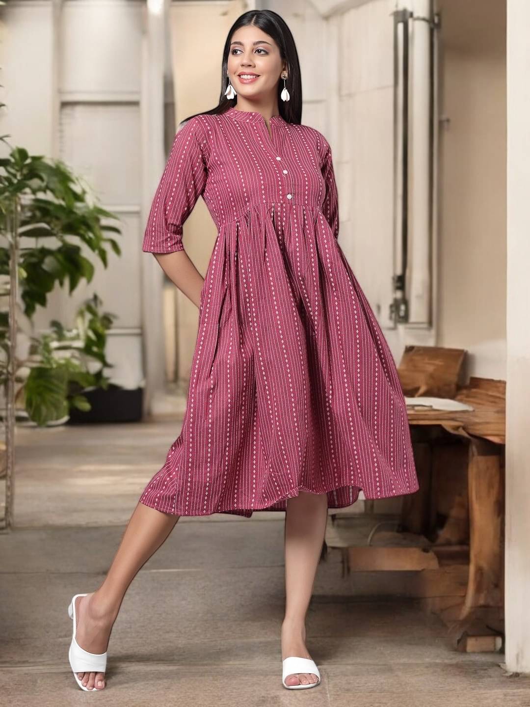     			BONISTA FASHION FOR ALL Women Cotton Striped A-line Dress ( Blue )
