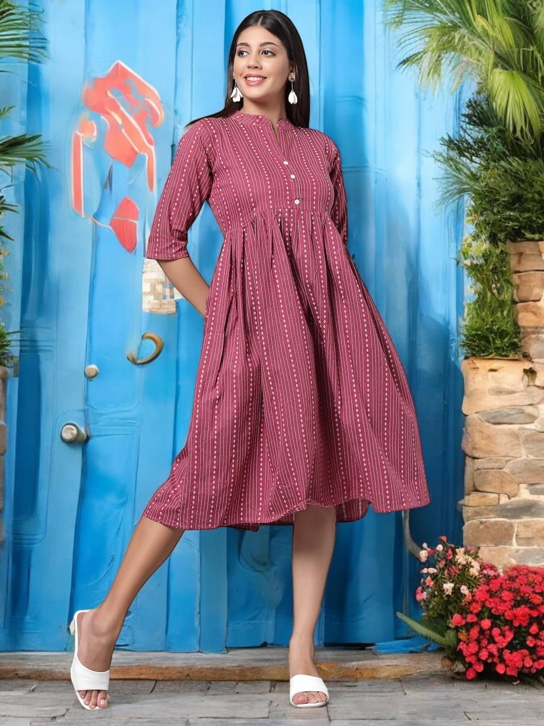 BONISTA FASHION FOR ALL Women Cotton Striped A-line Dress ( White ) BONISTA FASHION FOR ALL Women Cotton Striped A-line Dress ( White )
