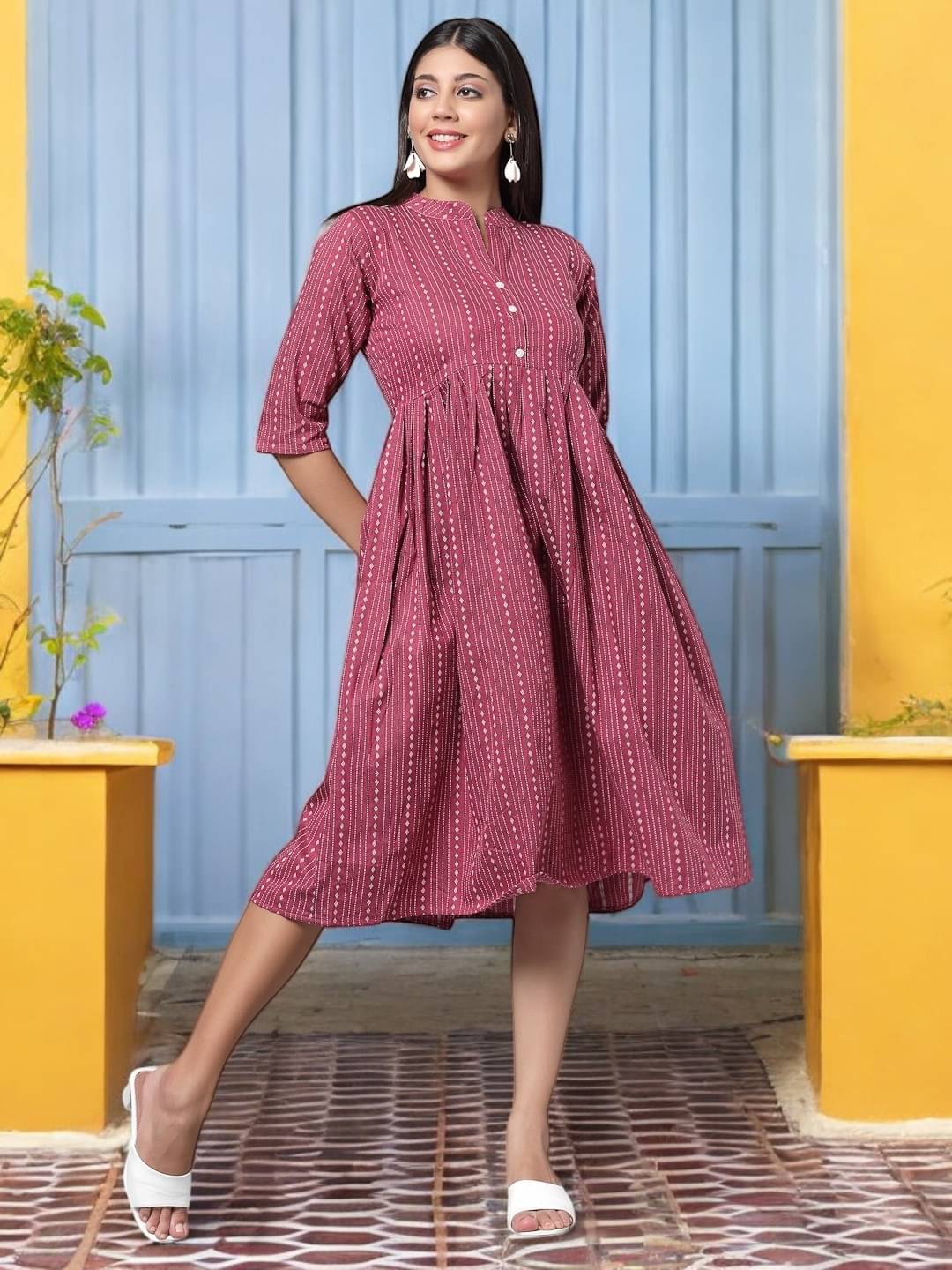 BONISTA FASHION FOR ALL Women Cotton Striped A-line Dress ( Pink ) BONISTA FASHION FOR ALL Women Cotton Striped A-line Dress ( Pink )
