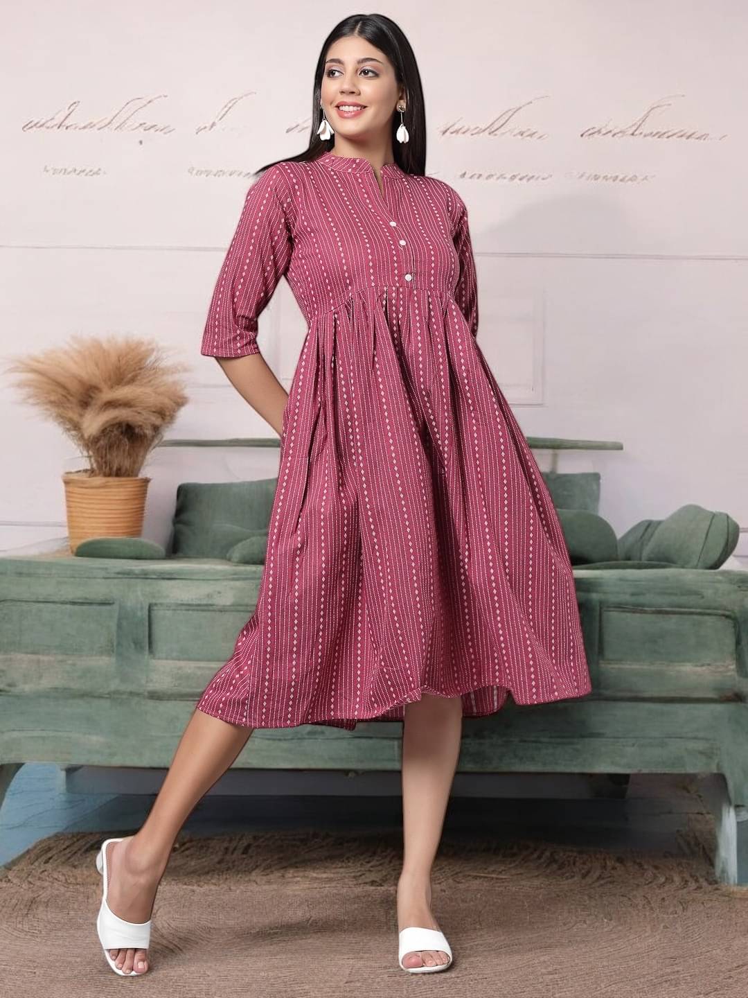     			BONISTA FASHION FOR ALL Women Cotton Striped A-line Dress ( Pink )